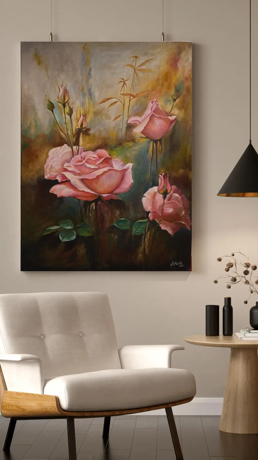Pink Rose Detailed Oil Painting