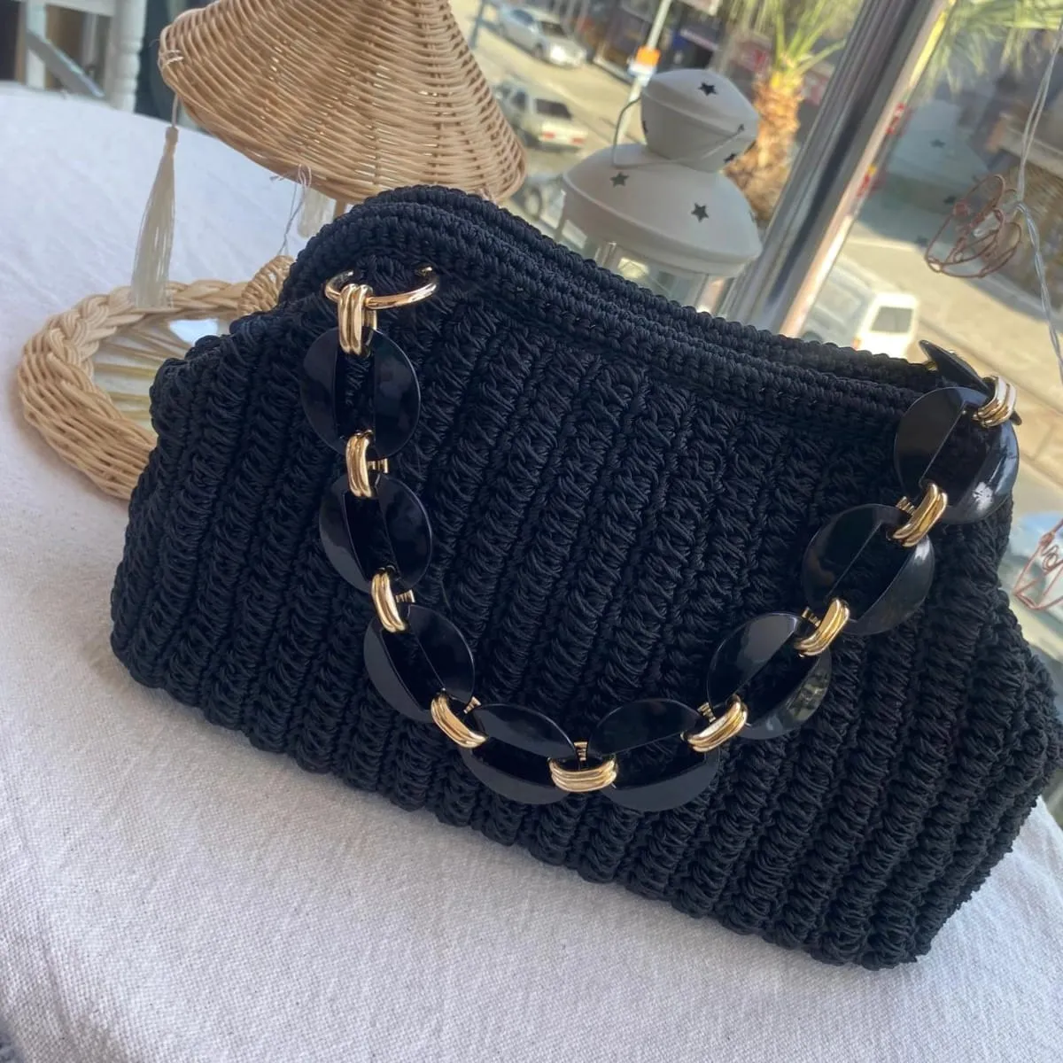 Black Handmade Hidden Scholarship Bag with Chain Handle