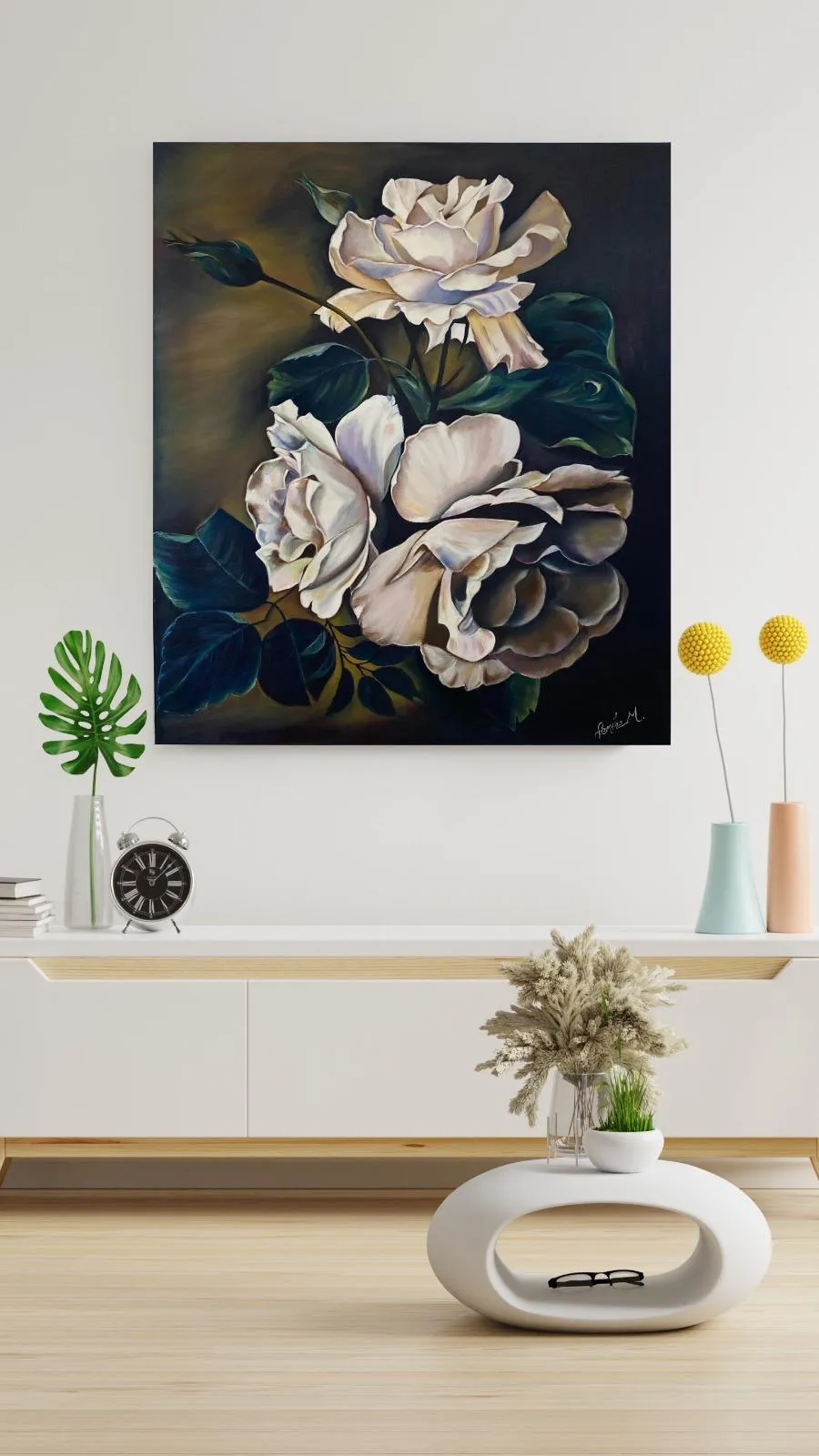 Beyaz Manolya Temalı Yağlı Boya Tablo