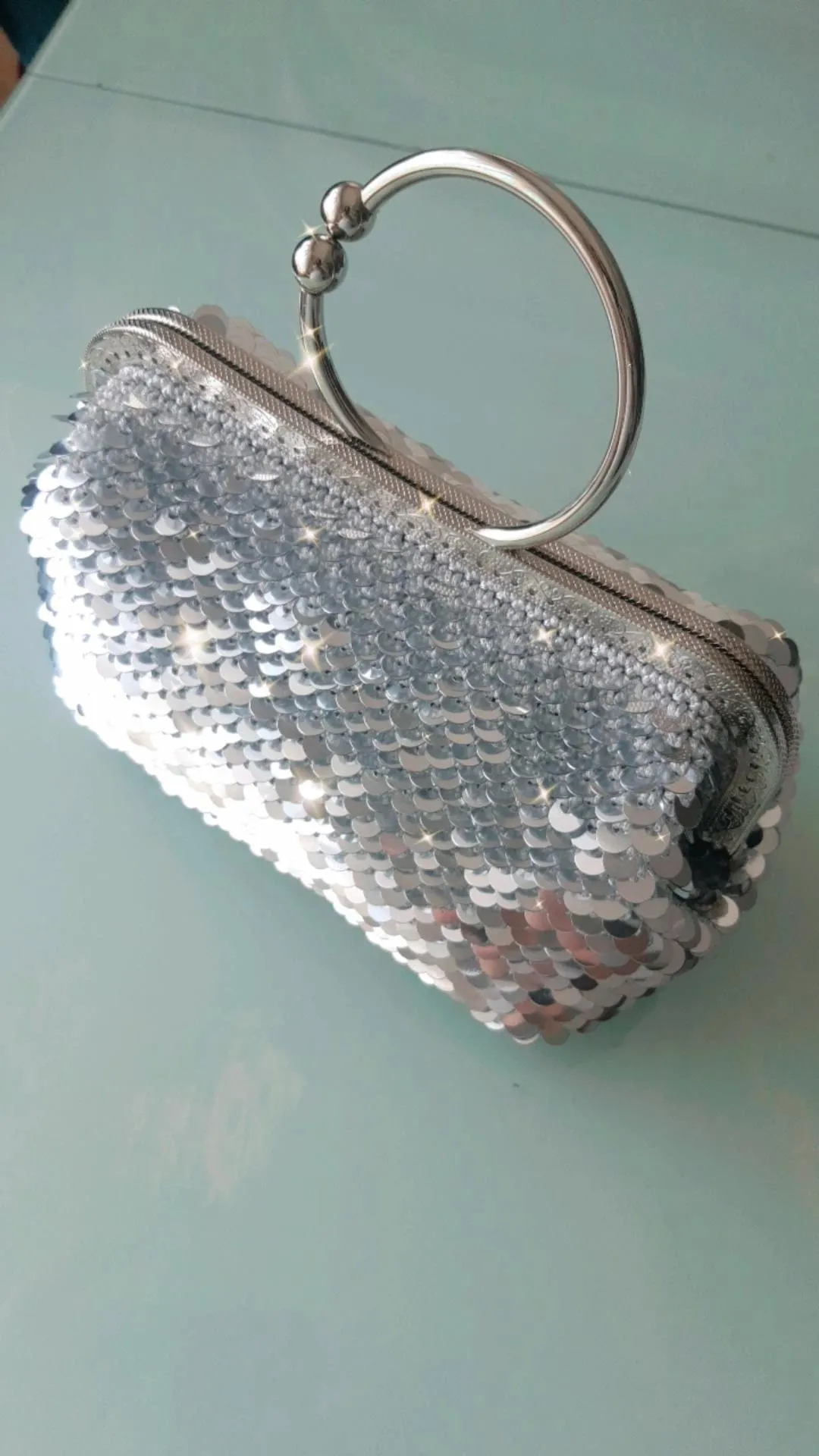 Silver Sequined Evening Bag