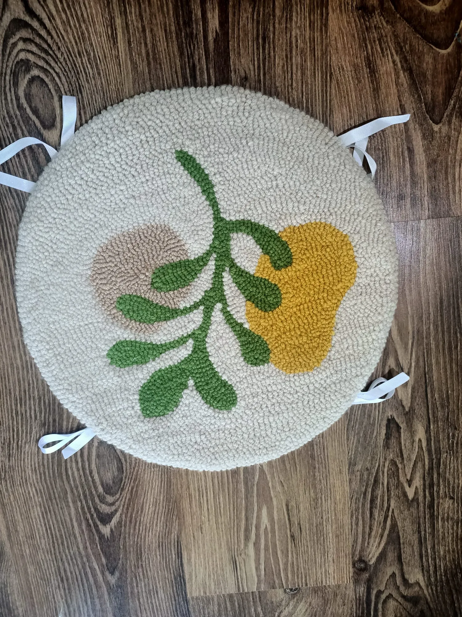 Handmade Round Stool Cover with Plant Pattern