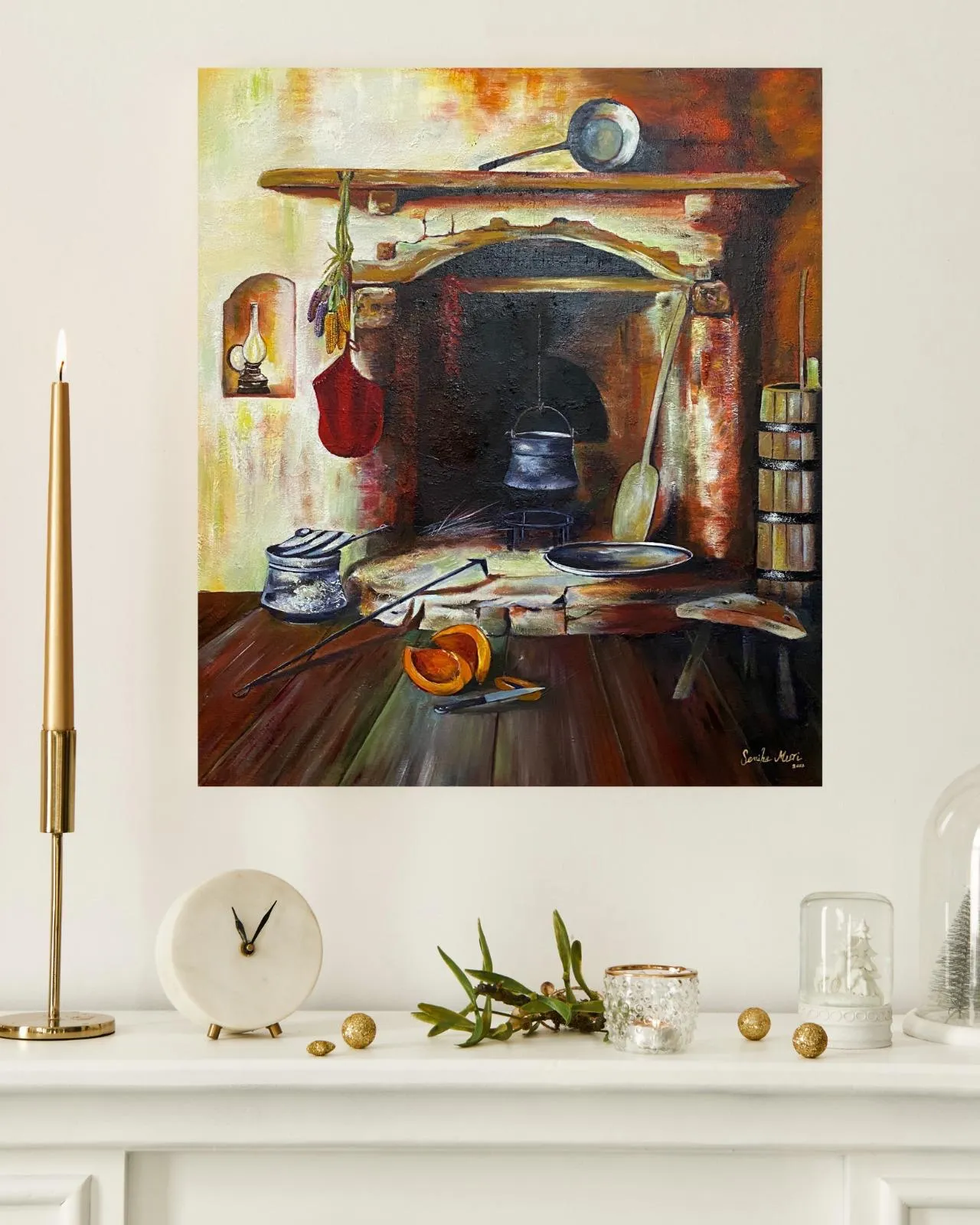 Stone Oven and Kitchen Themed Oil Painting