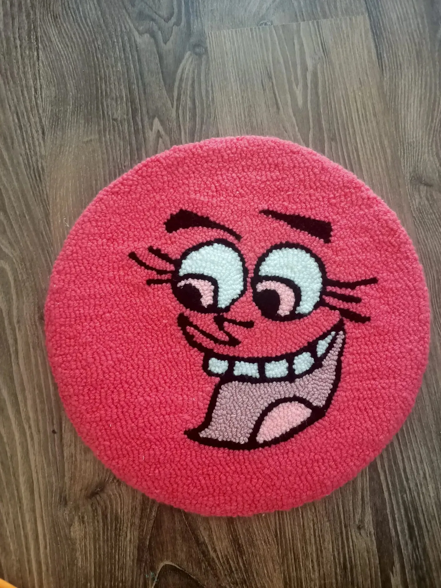 Red Handmade Stool Cover with Cheerful Face Pattern