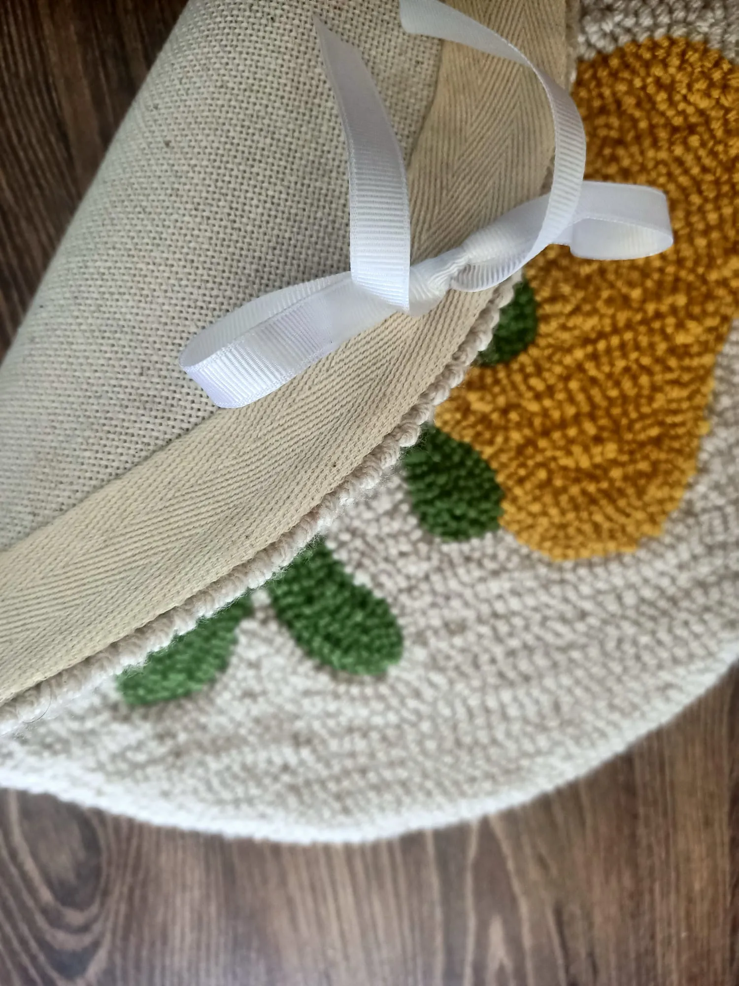 Handmade Round Stool Cover with Plant Pattern