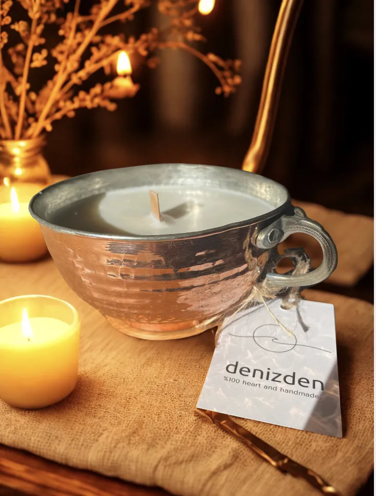 Coffee Scented Natural Soy Candle in Copper Bowl – Handmade and Authentic Design with Coffee Scent in Copper Bowl