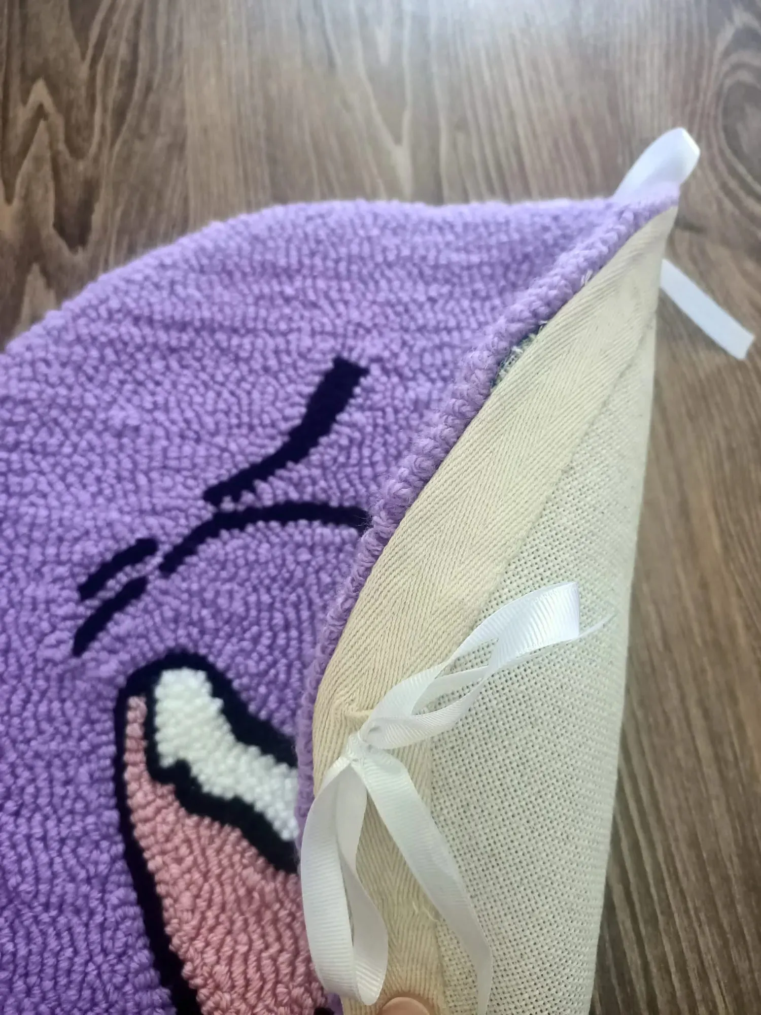Purple Handmade Stool Cover with Smiling Face Pattern