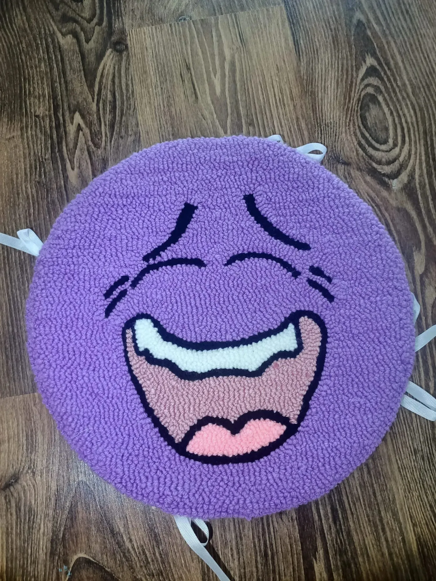 Purple Handmade Stool Cover with Smiling Face Pattern