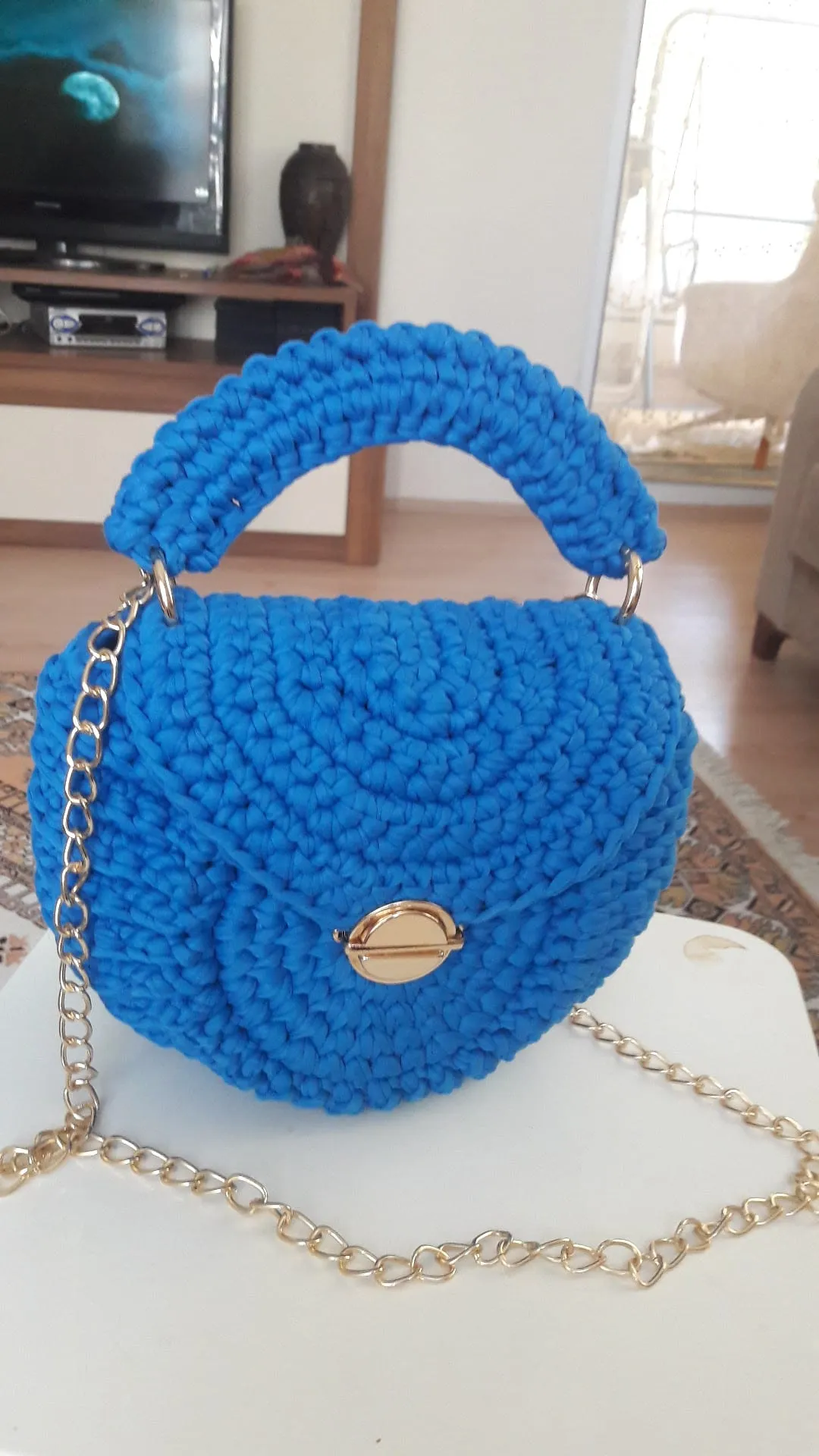 Handmade Blue Mussel Knitted Bag