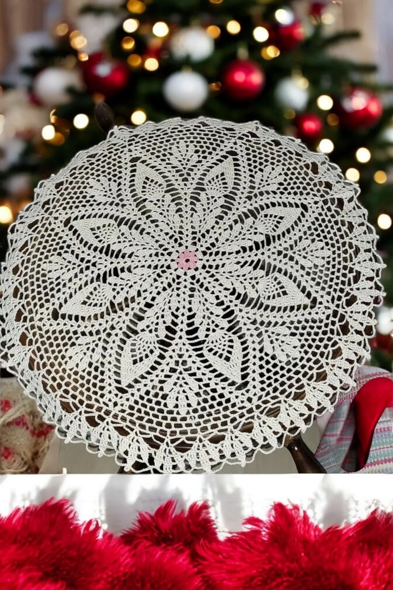 Handmade Lace Motif Round Tablecloth