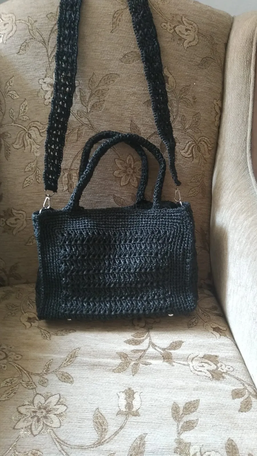 Black Raffia Knit Tote Bag