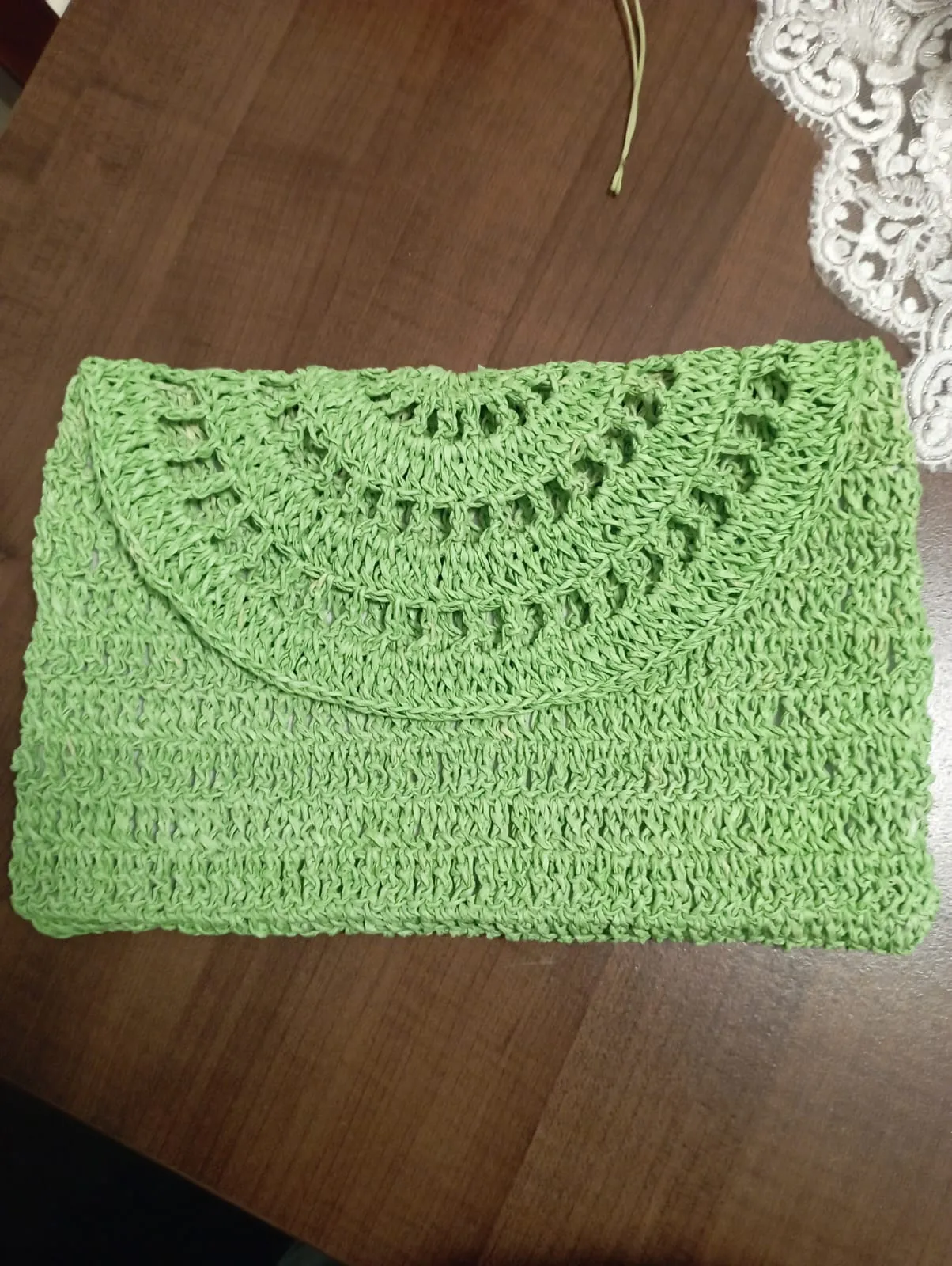 Handmade Green Knitted Clutch Bag – Elegant Hand Clutch Knitted with Natural Yarn
