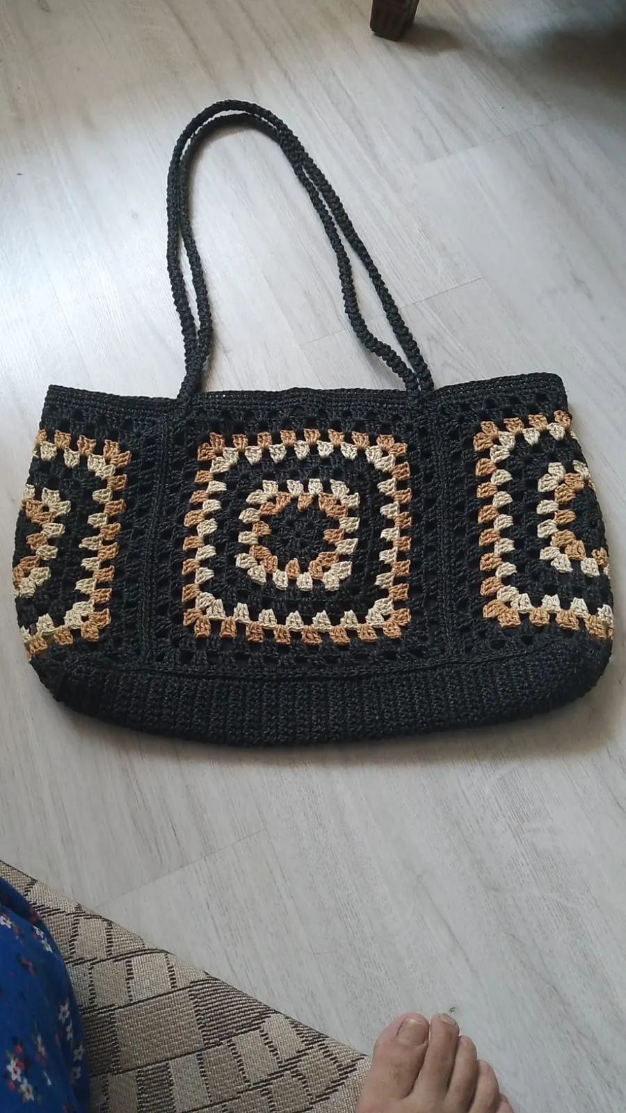 Square Motif Paper Rope Shoulder Bag