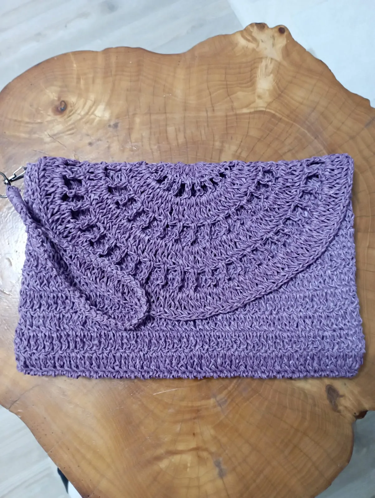 Purple Handmade Knitted Clutch Bag – Clutch Model Knitted with Natural Yarn