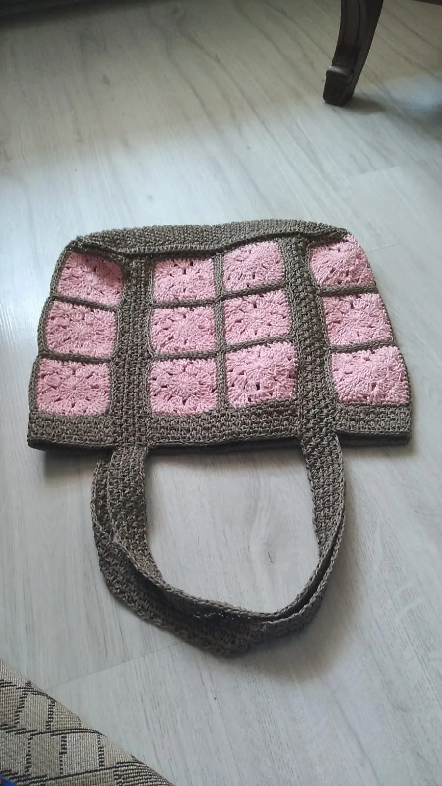 Pink Square Motif Paper String Shoulder Bag