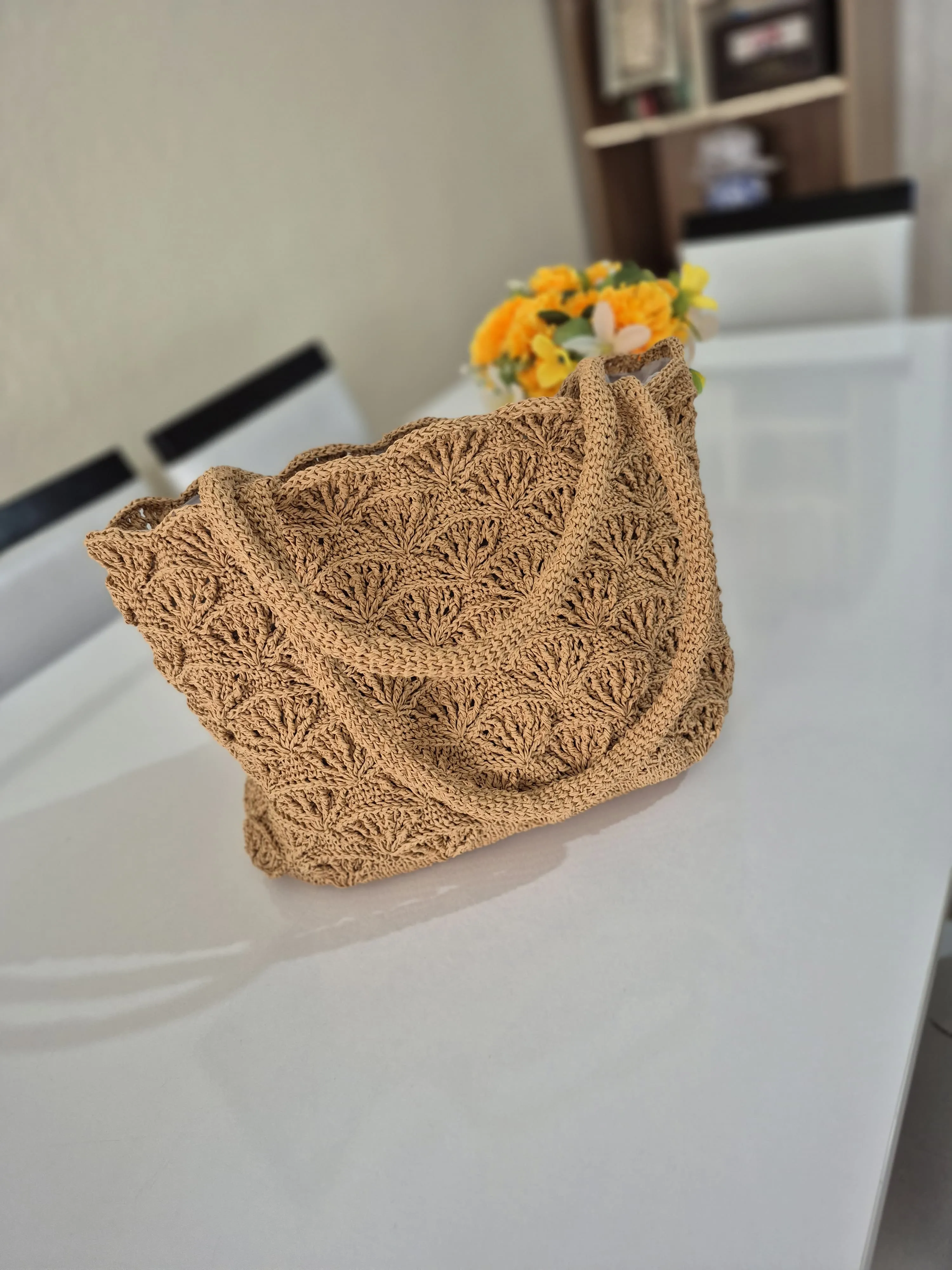 Handmade Knitted Shoulder Bag with Shell Motif