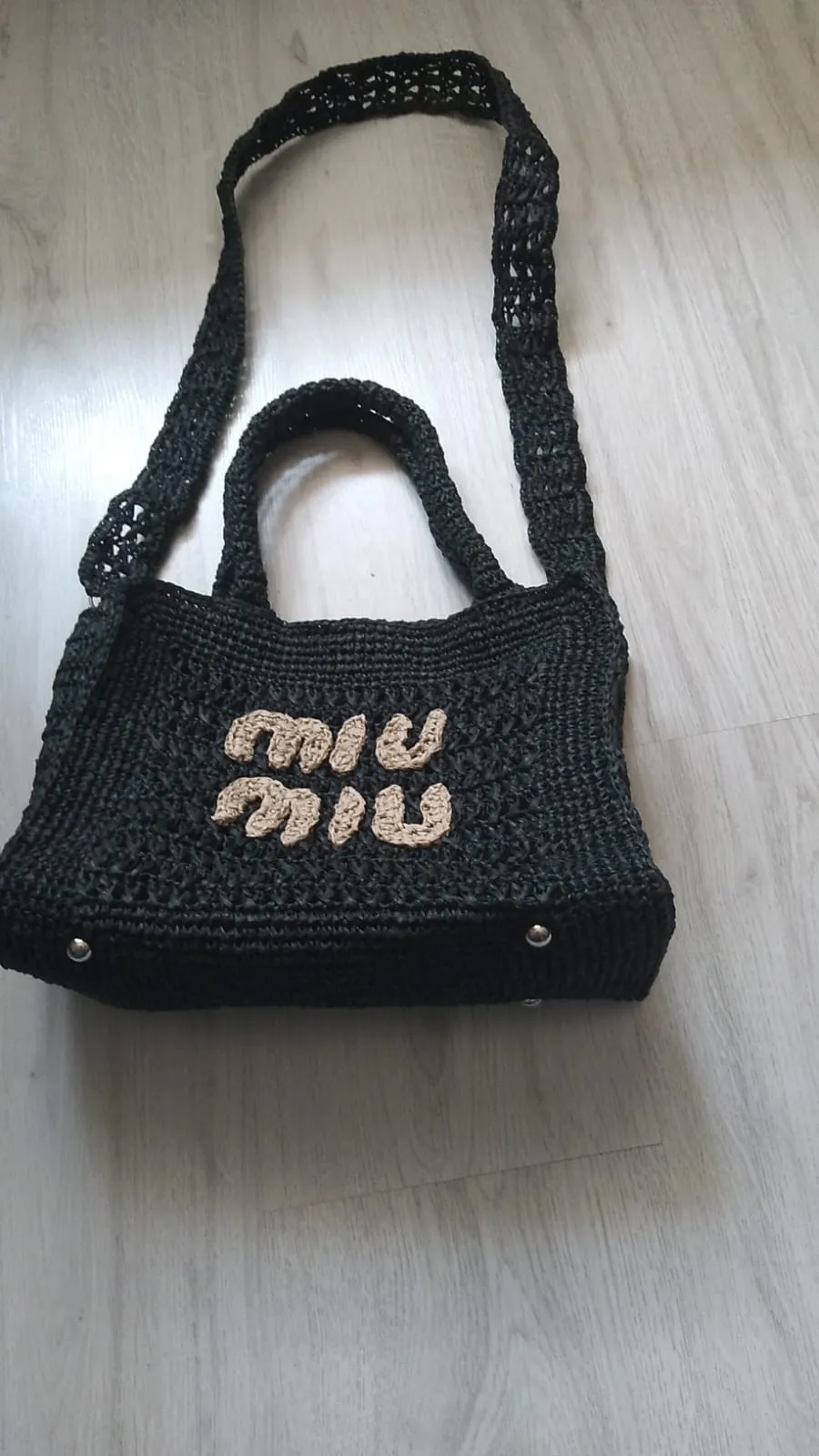 Black Raffia Knit Tote Bag