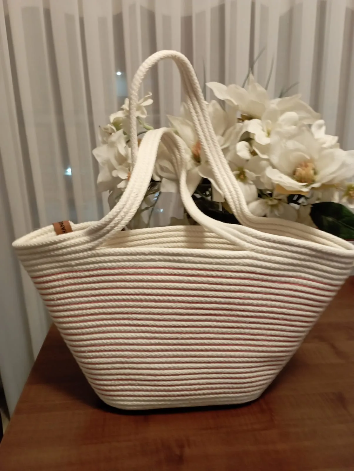 Handmade Striped Knit Bag | Natural and Simple Style