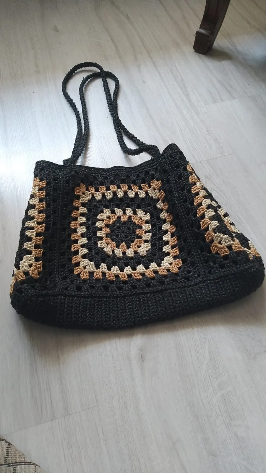 Square Motif Paper Rope Shoulder Bag