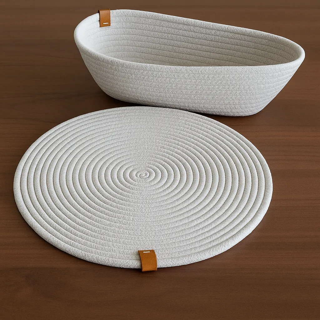 7 Piece Handmade Natural Cotton Tableware Set – 6 Placemats + 1 Table Basket