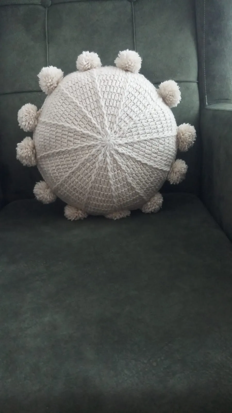 Pompom Detailed Circular Knitted Cushion