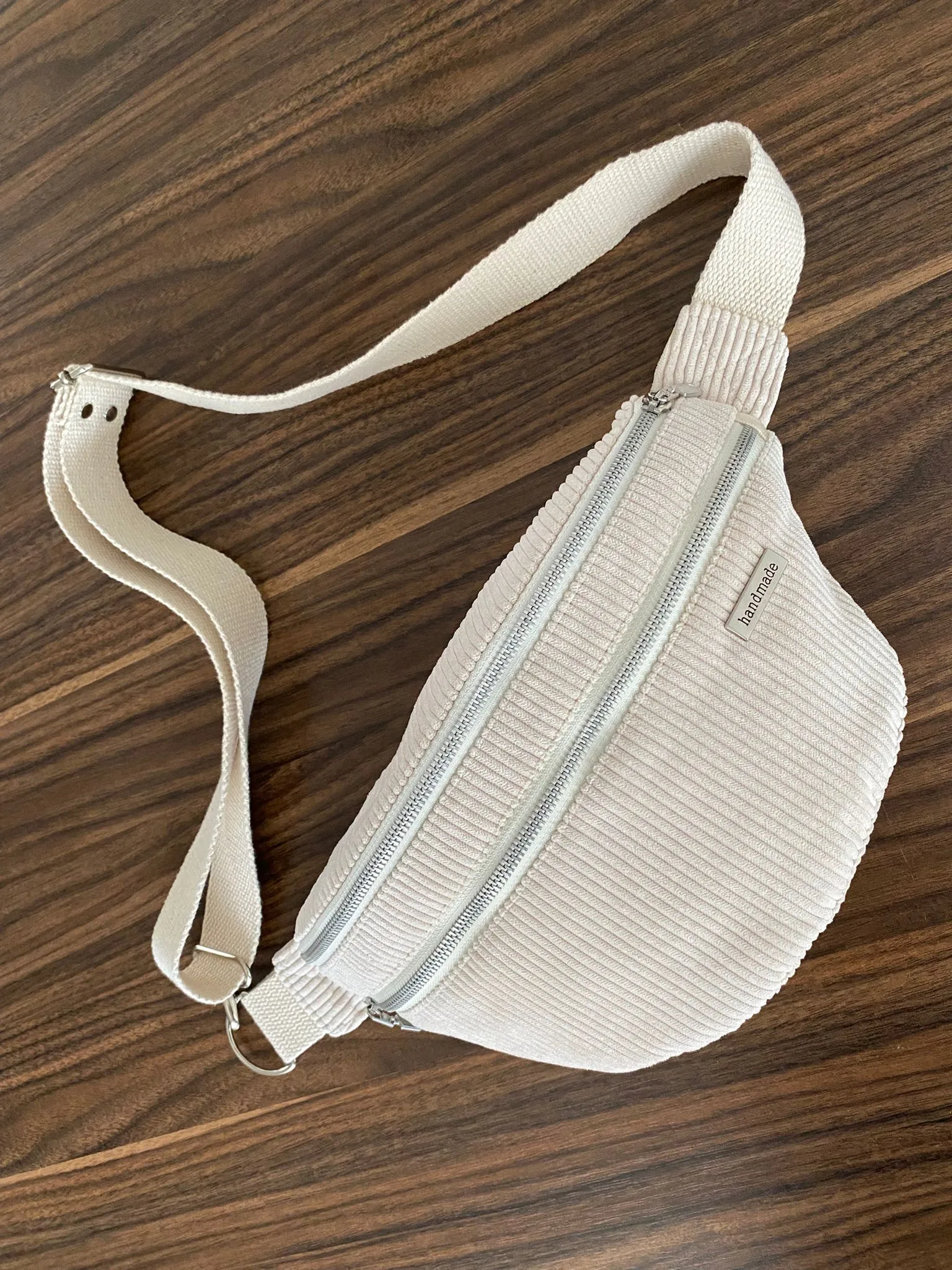 Cream Colored Corduroy Fabric Modern Waist Bag
