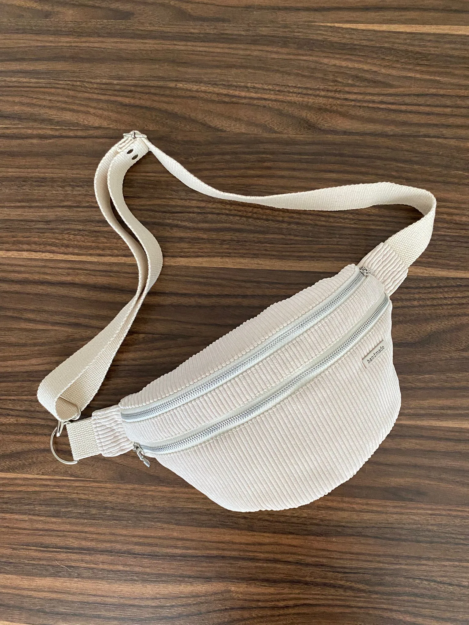 Cream Colored Corduroy Fabric Modern Waist Bag