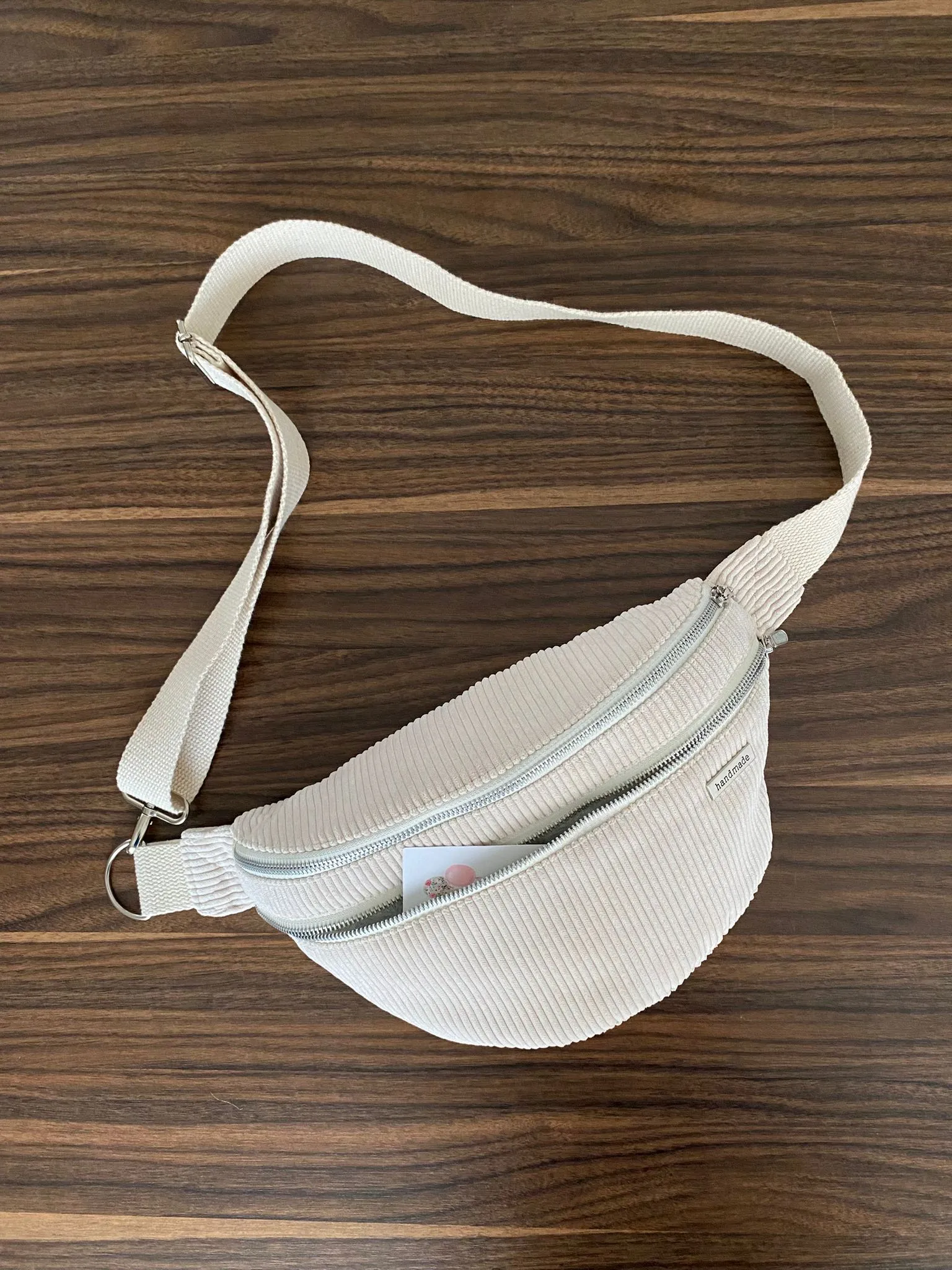 Cream Colored Corduroy Fabric Modern Waist Bag