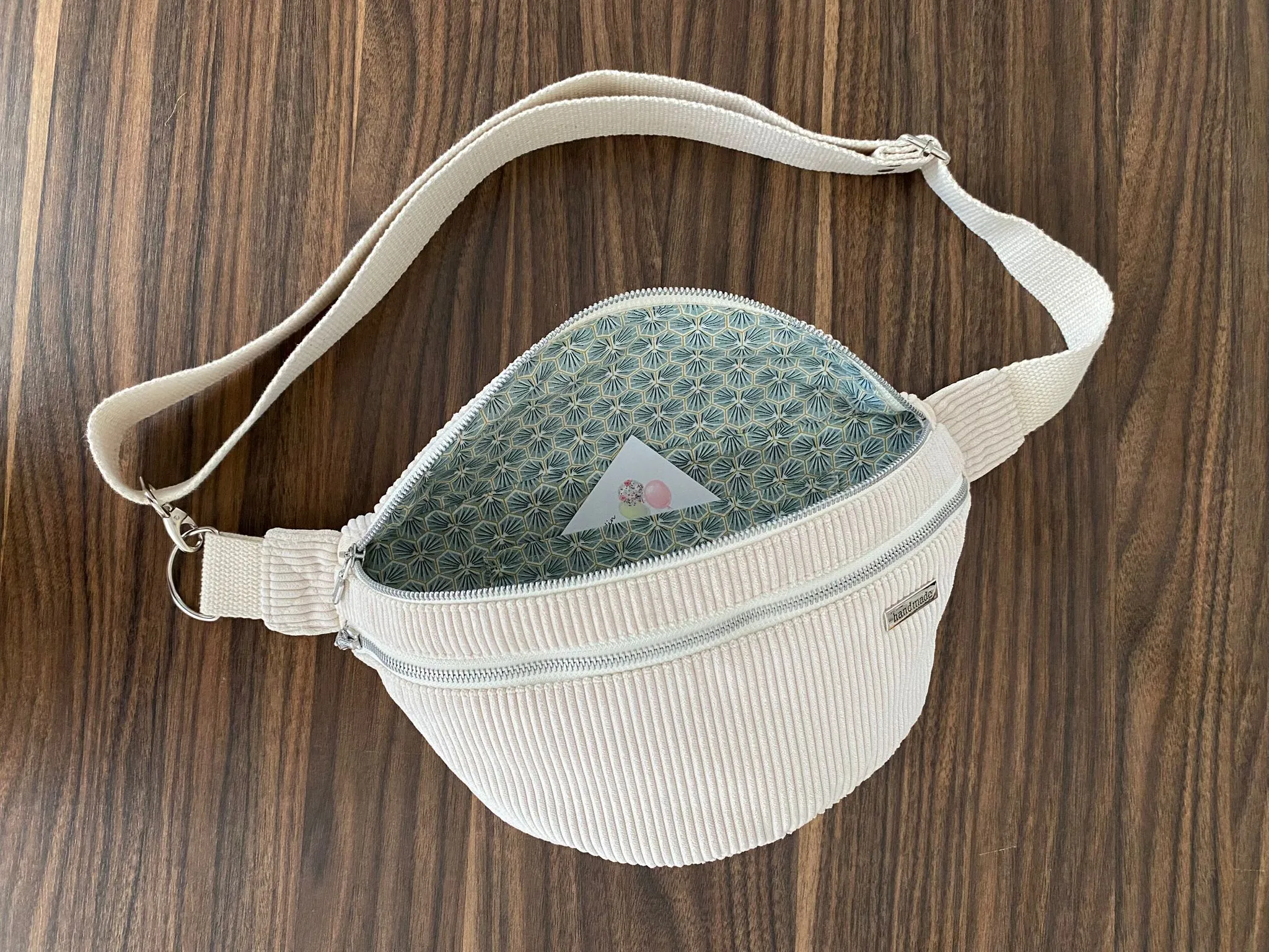 Cream Colored Corduroy Fabric Modern Waist Bag