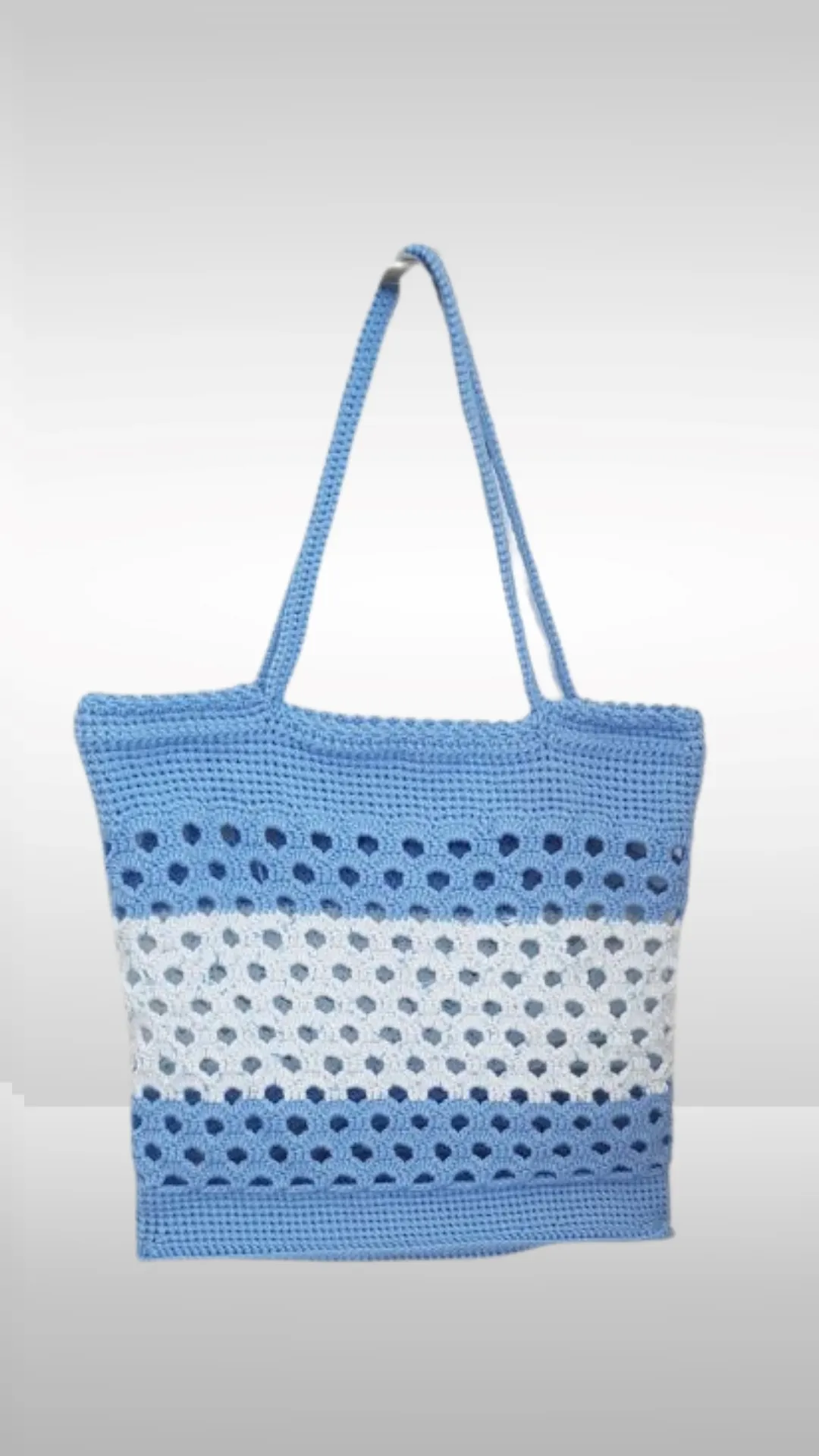 Mavi Beyaz Çizgili El Örgüsü Omuza Asılabilir Plaj/Stil Çantası