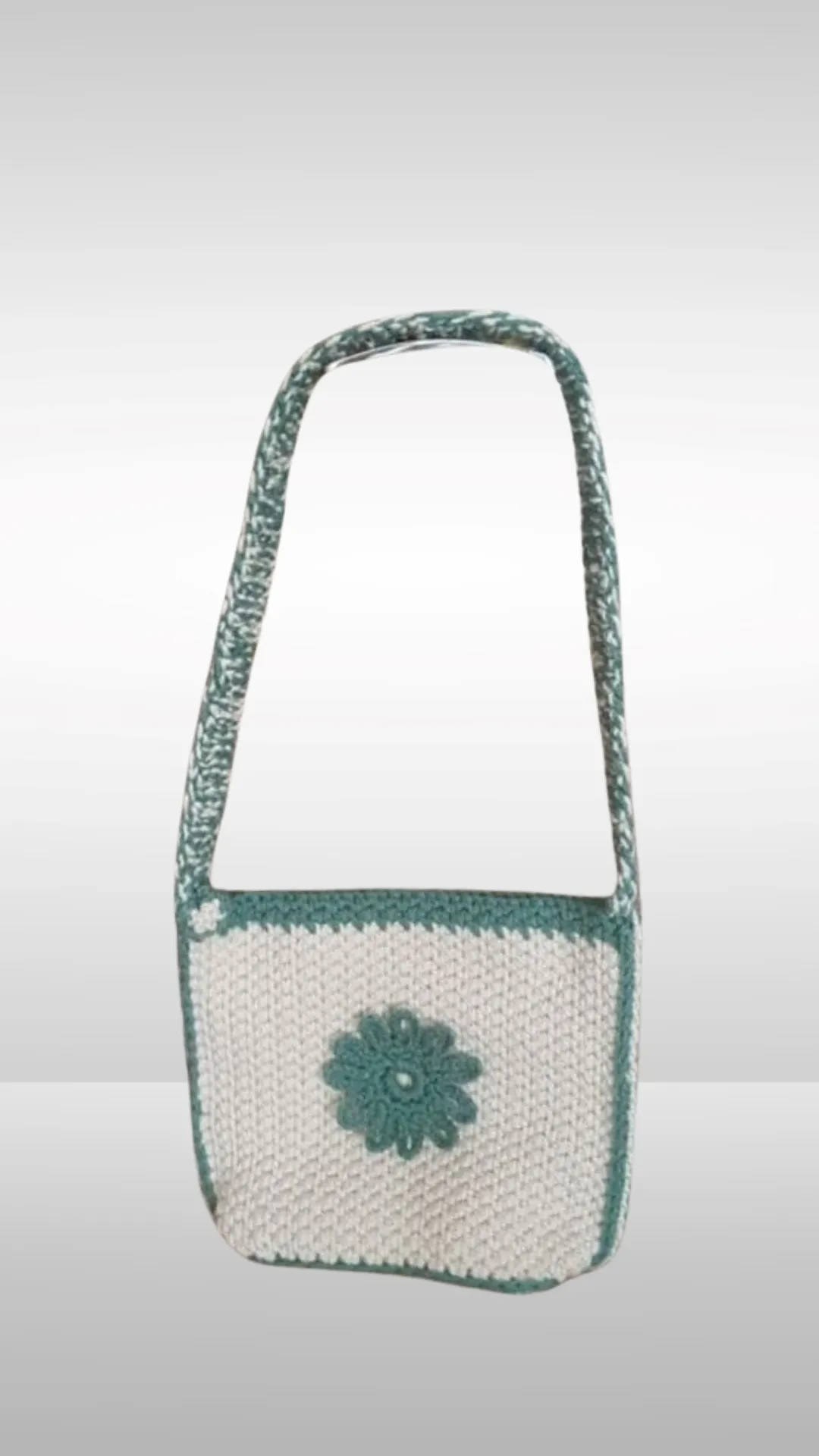 Hand Knitted Shoulder Bag with Flower Motifs