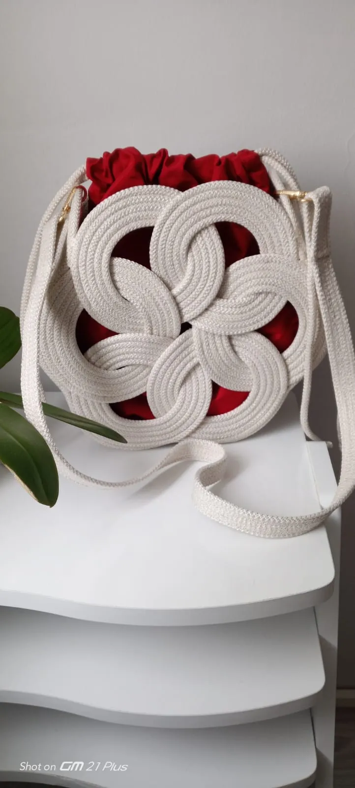 Handmade Knotted Knit Detailed Bag – Red Lined, Shoulder Bag