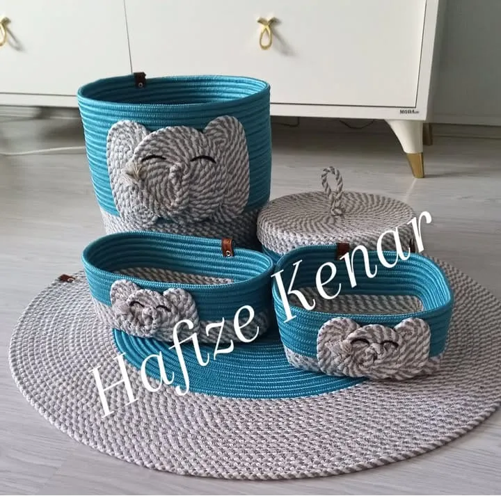 Elephant Figured Children's Room Set – Basket & Mat Set