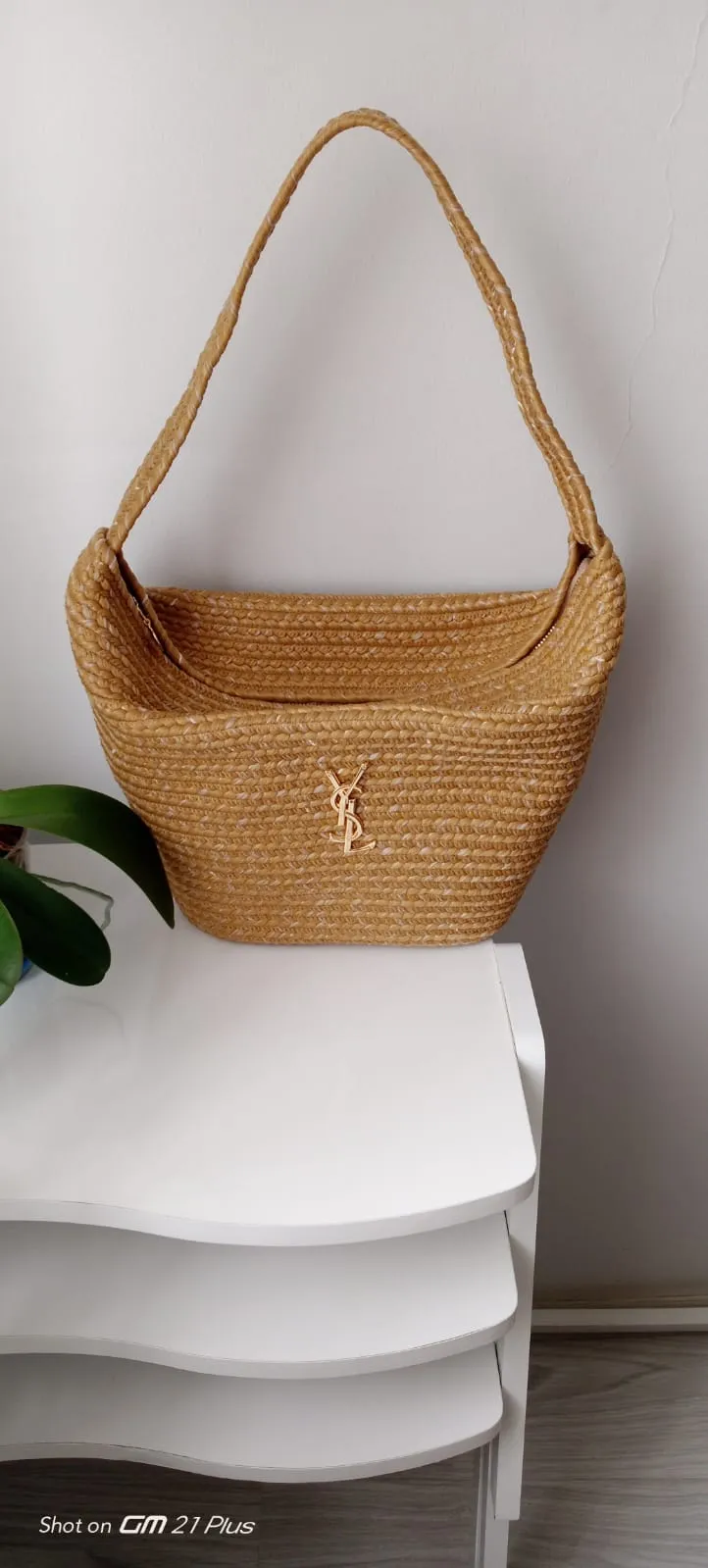 Banana Knitted Yarn Lightweight Bag with Leather Details