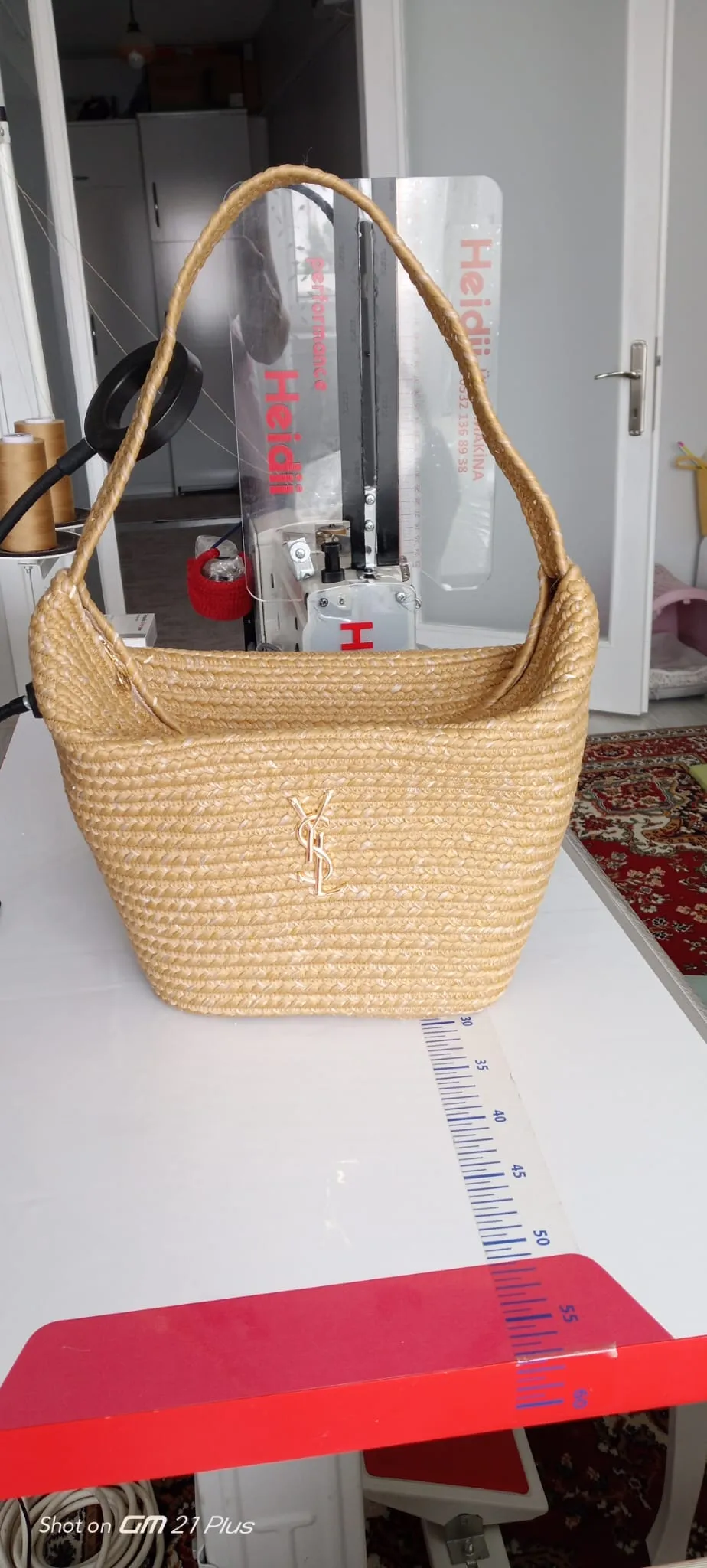 Banana Knitted Yarn Lightweight Bag with Leather Details