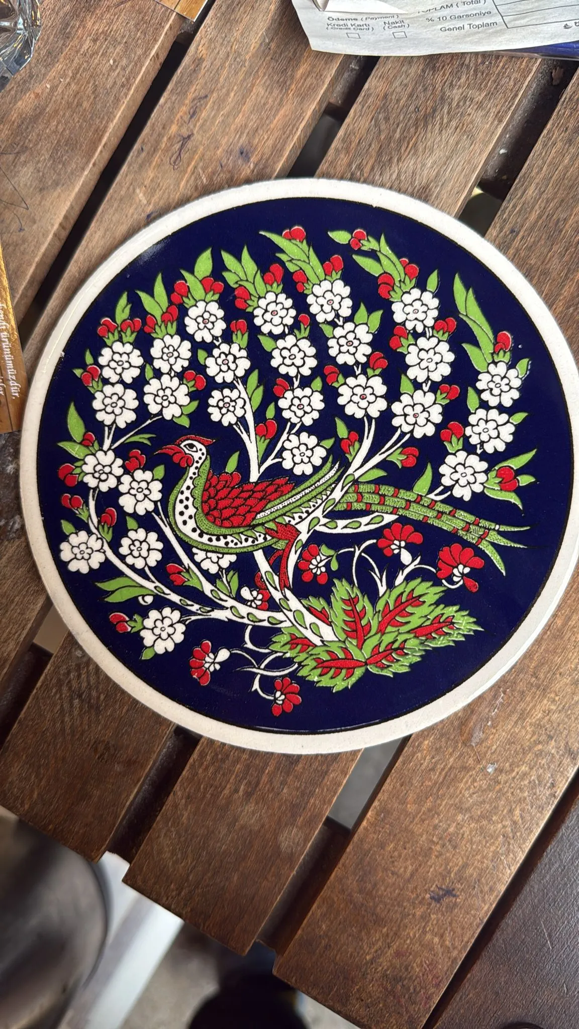 Kuş ve Çiçek Motifli Dekoratif Seramik Tabak