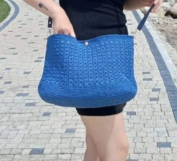 Large Blue Hand Knitted Shoulder Bag