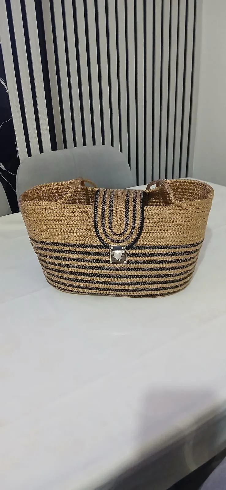 Black Striped Hand and Shoulder Bag