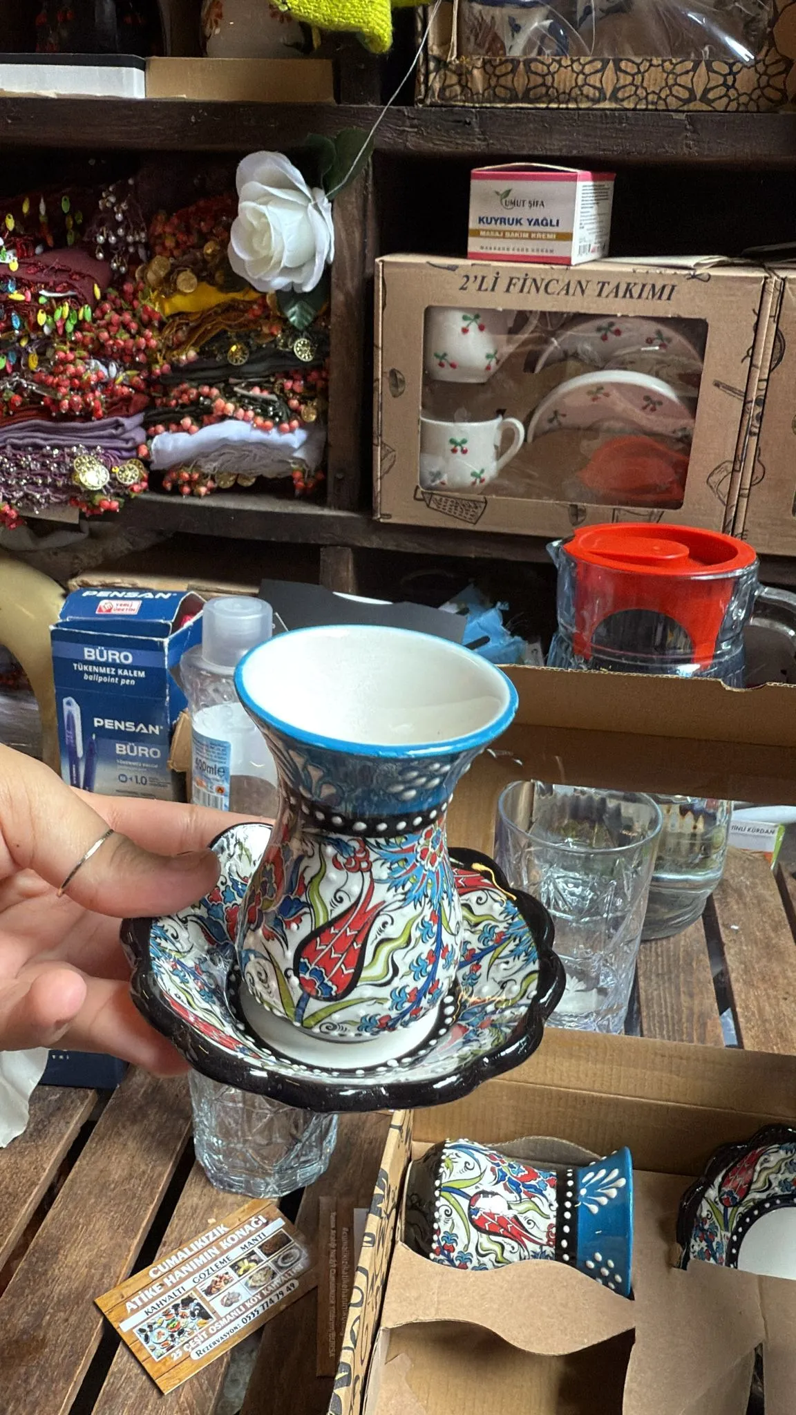 Çini Motifli 2’li Seramik Bardak Altlığı ve Bardak Seti