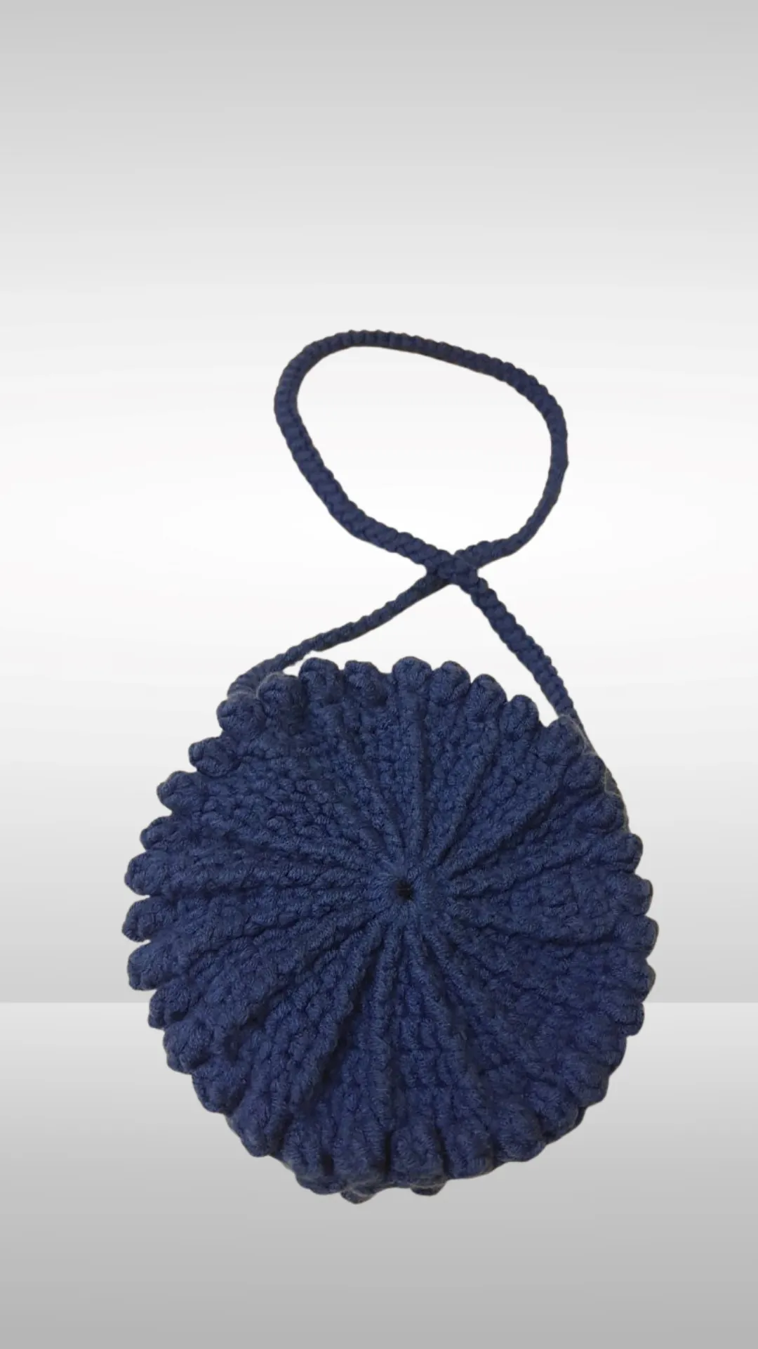 Blue Hand Knitted Zippered Round Bag