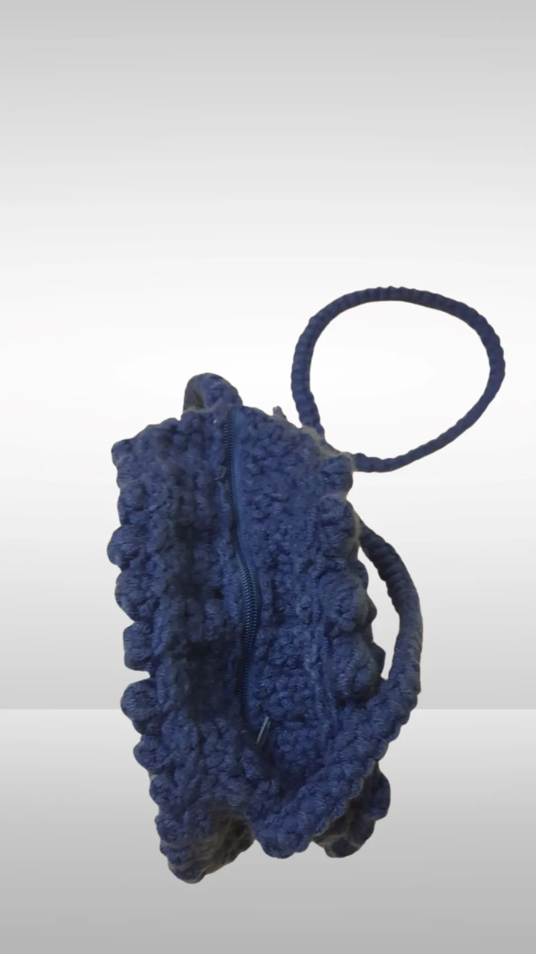 Blue Hand Knitted Zippered Round Bag