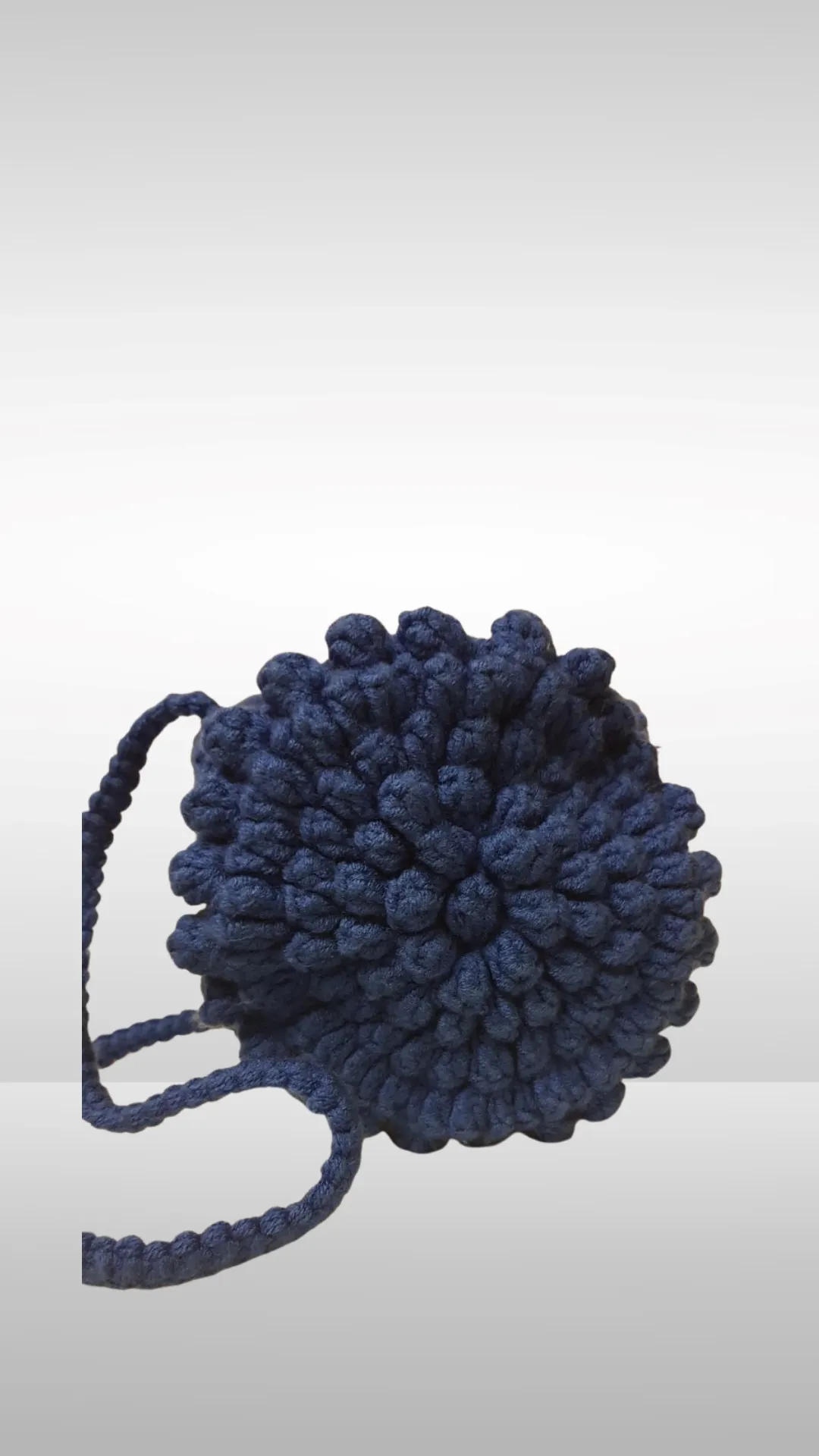 Blue Hand Knitted Zippered Round Bag