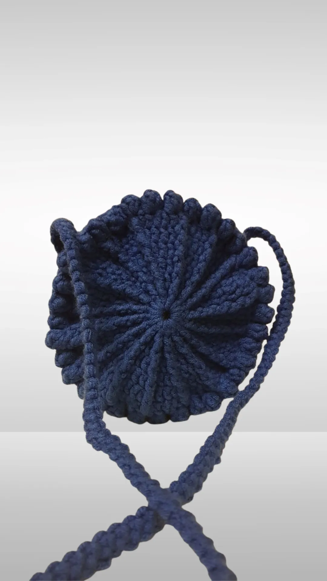Blue Hand Knitted Zippered Round Bag