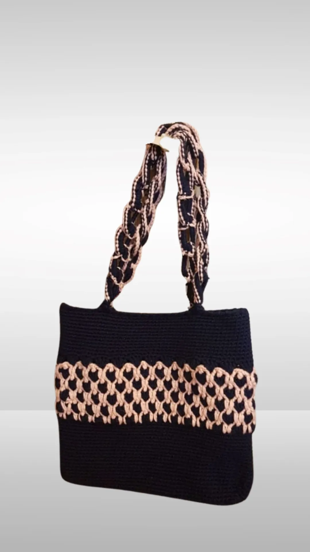 Lacivert ve Pudra Rengi Detaylı El Çantası