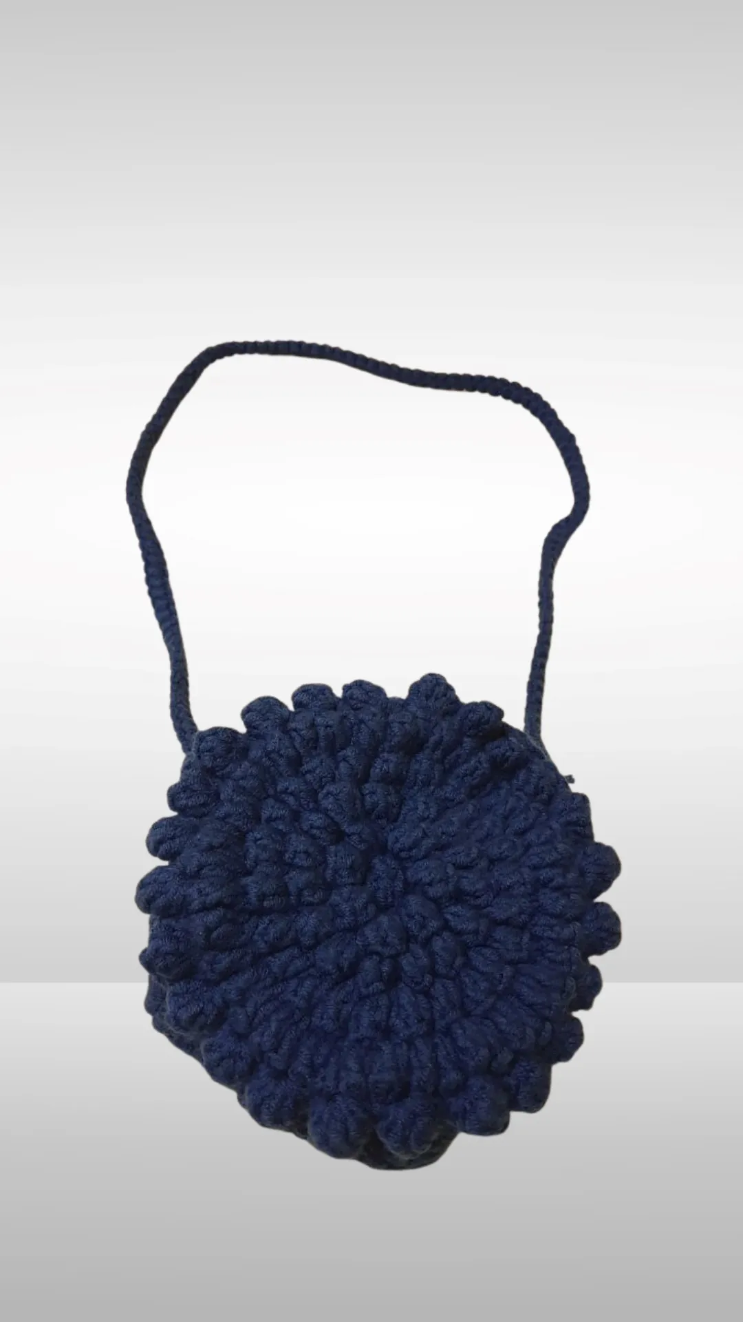 Mavi El Örgüsü Fermuarlı Yuvarlak Çanta