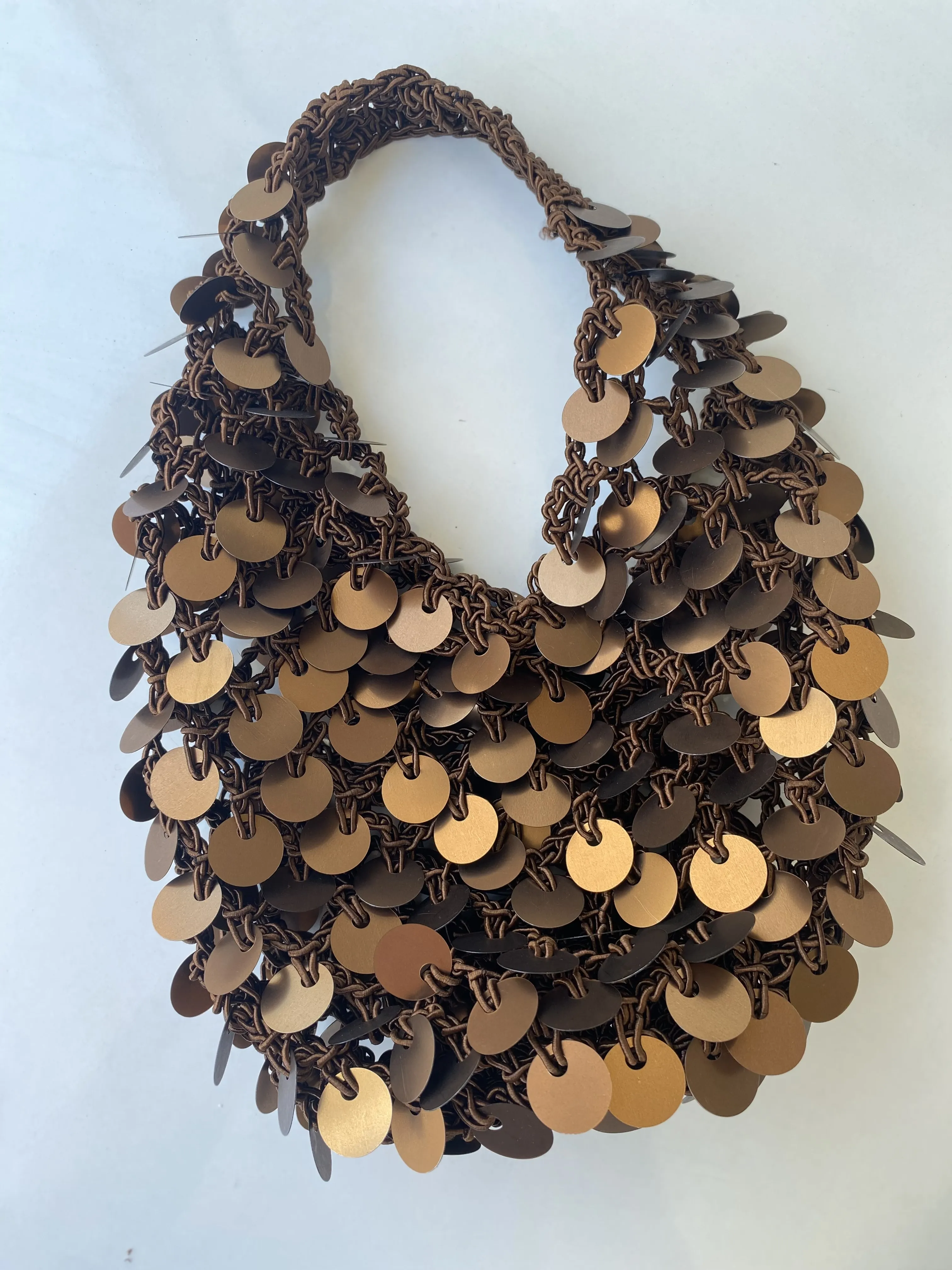 Brown clutch bag with matte beads