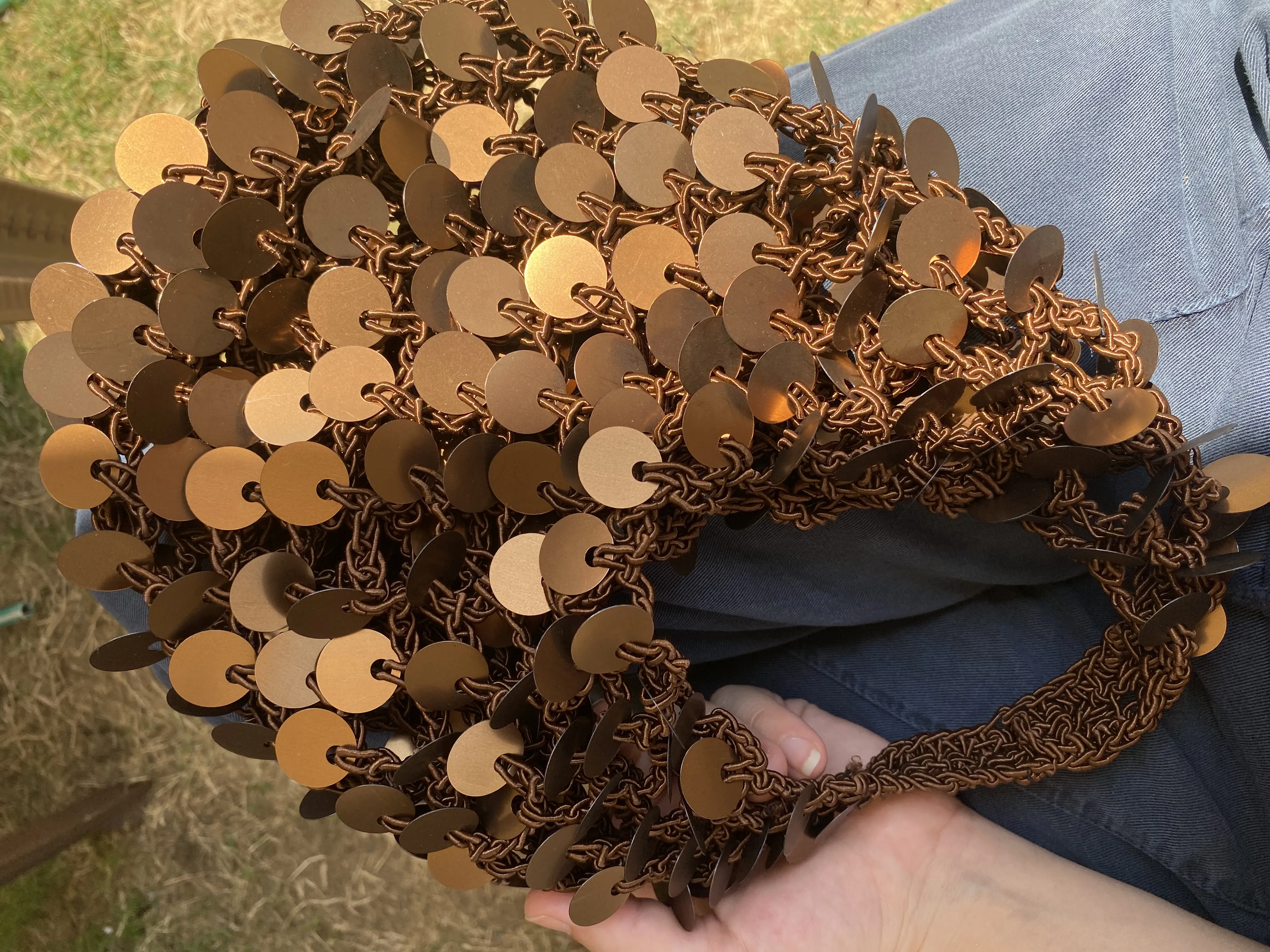 Brown clutch bag with matte beads