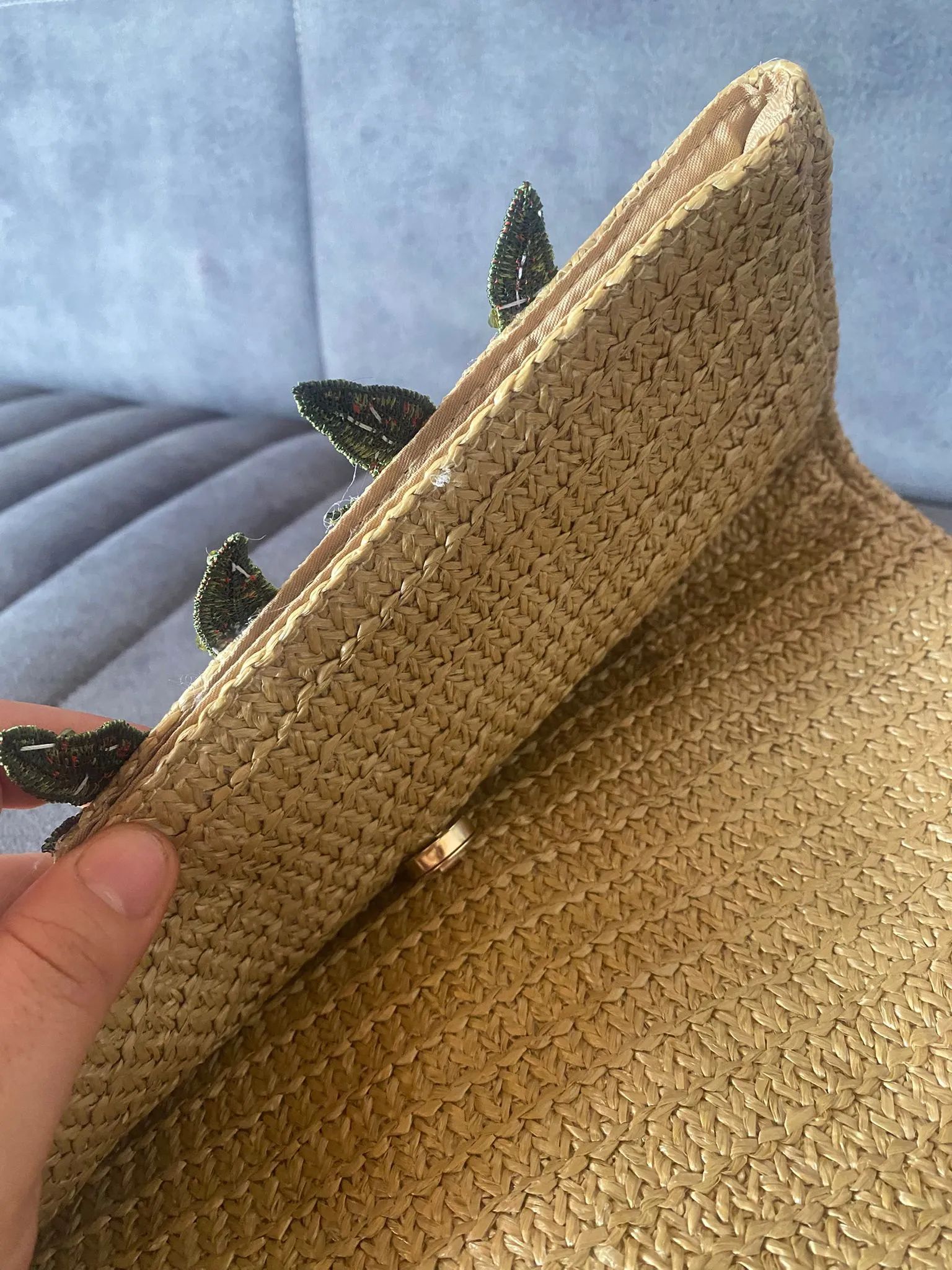 Handmade Straw Summer Clutch Bag – Red Flower Embroidered