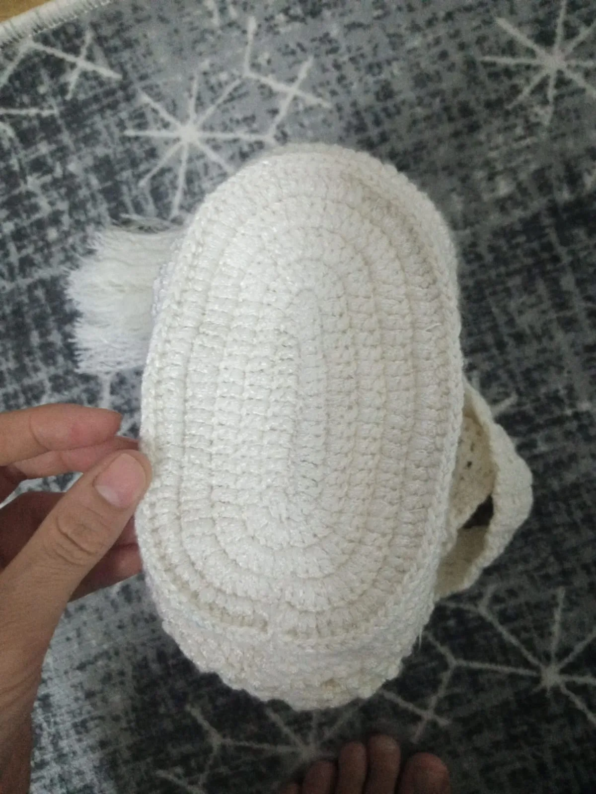 Hand Knitted White Round Bag – Summery, Handmade, Tasseled