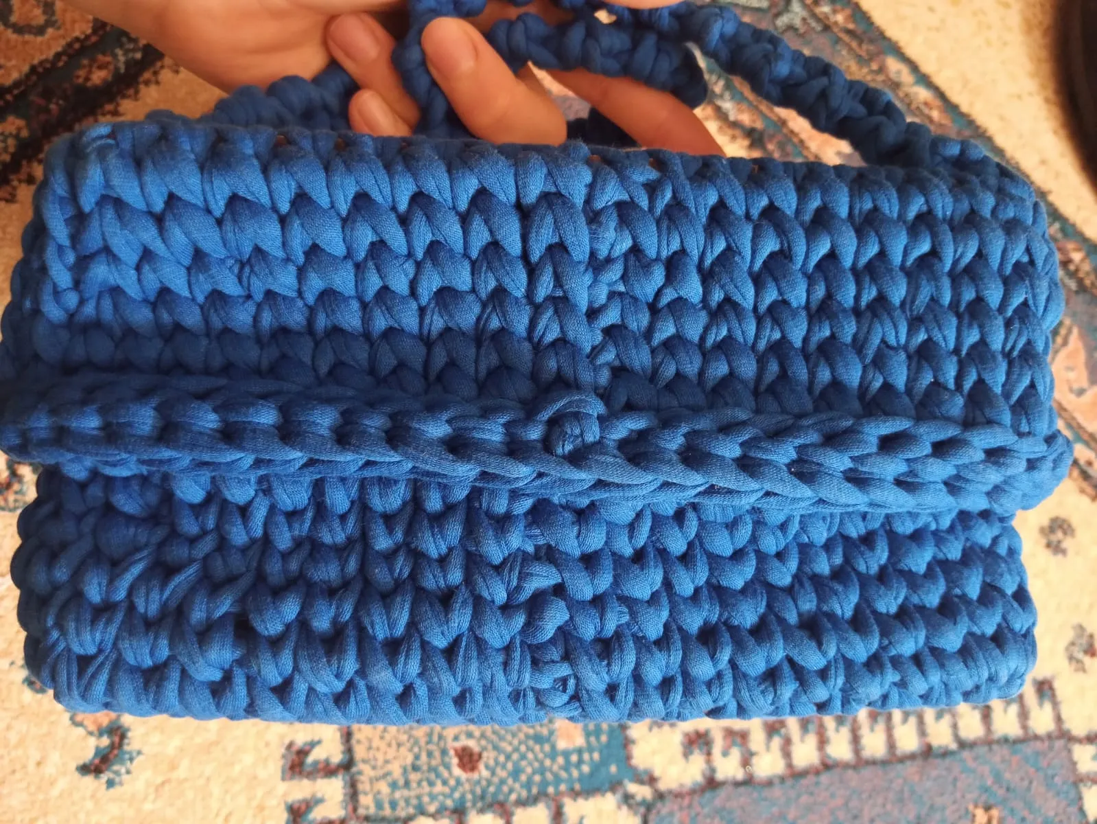 Hand Knitted Zippered Bag – Handmade from Thick Combed Cotton Yarn
