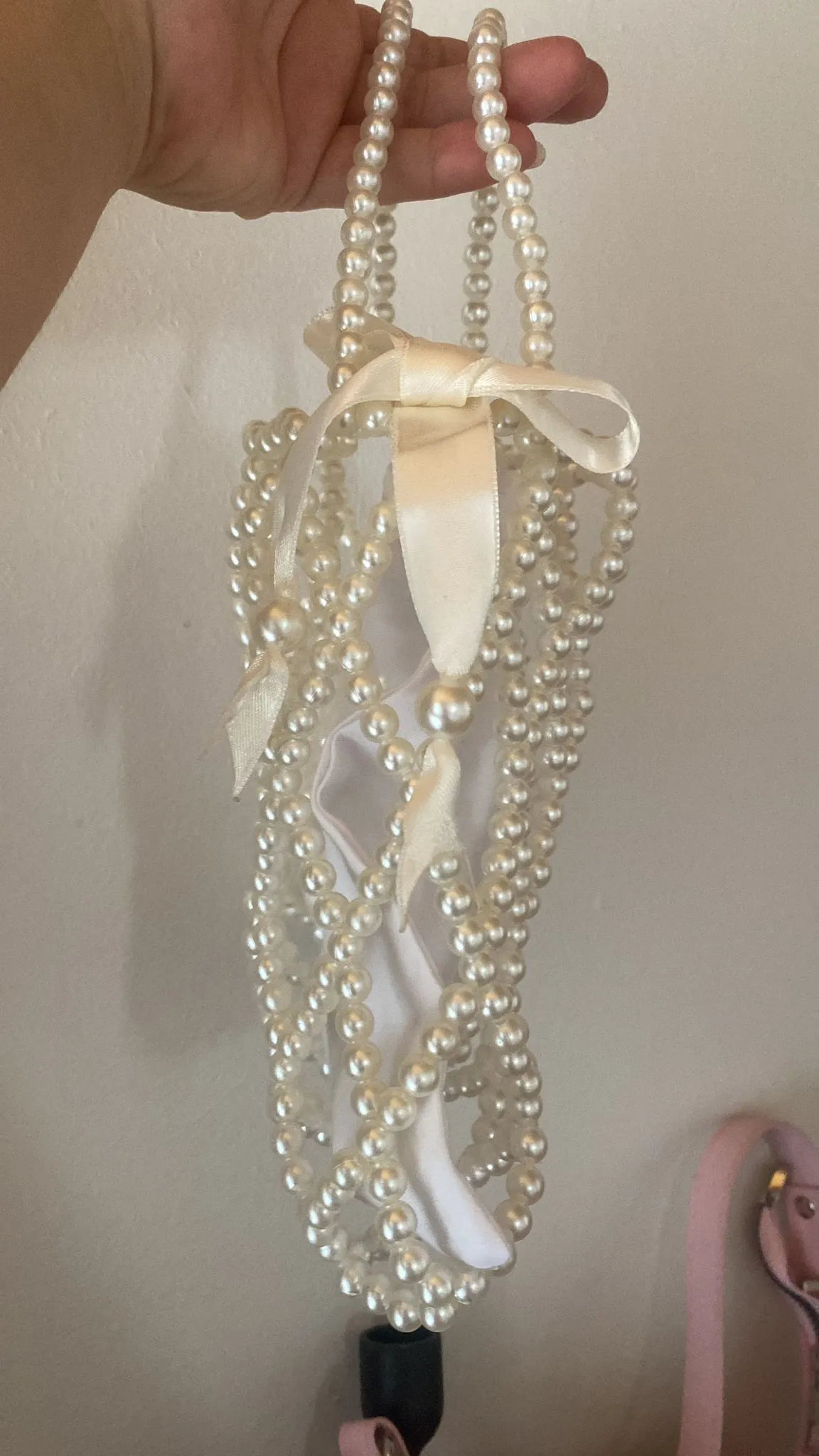 Pearl Detailed Ribbon Decorated Knitted Bag